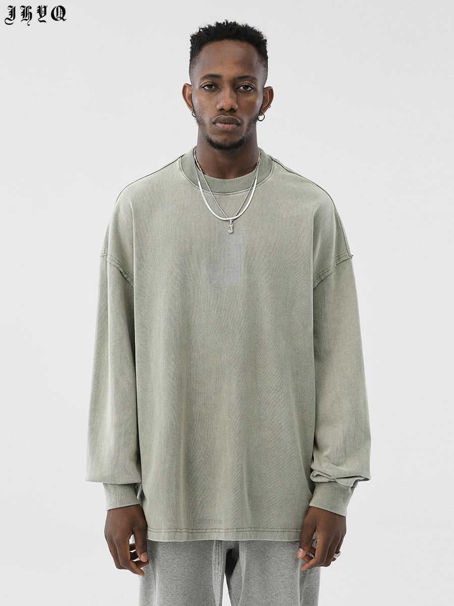 Letter J Series Washed Long Sleeve T-Shirt - chiclara