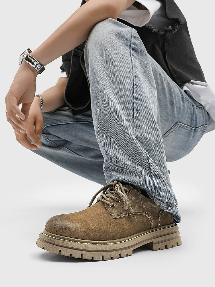 Distressed Leather Chunky Derby Shoes