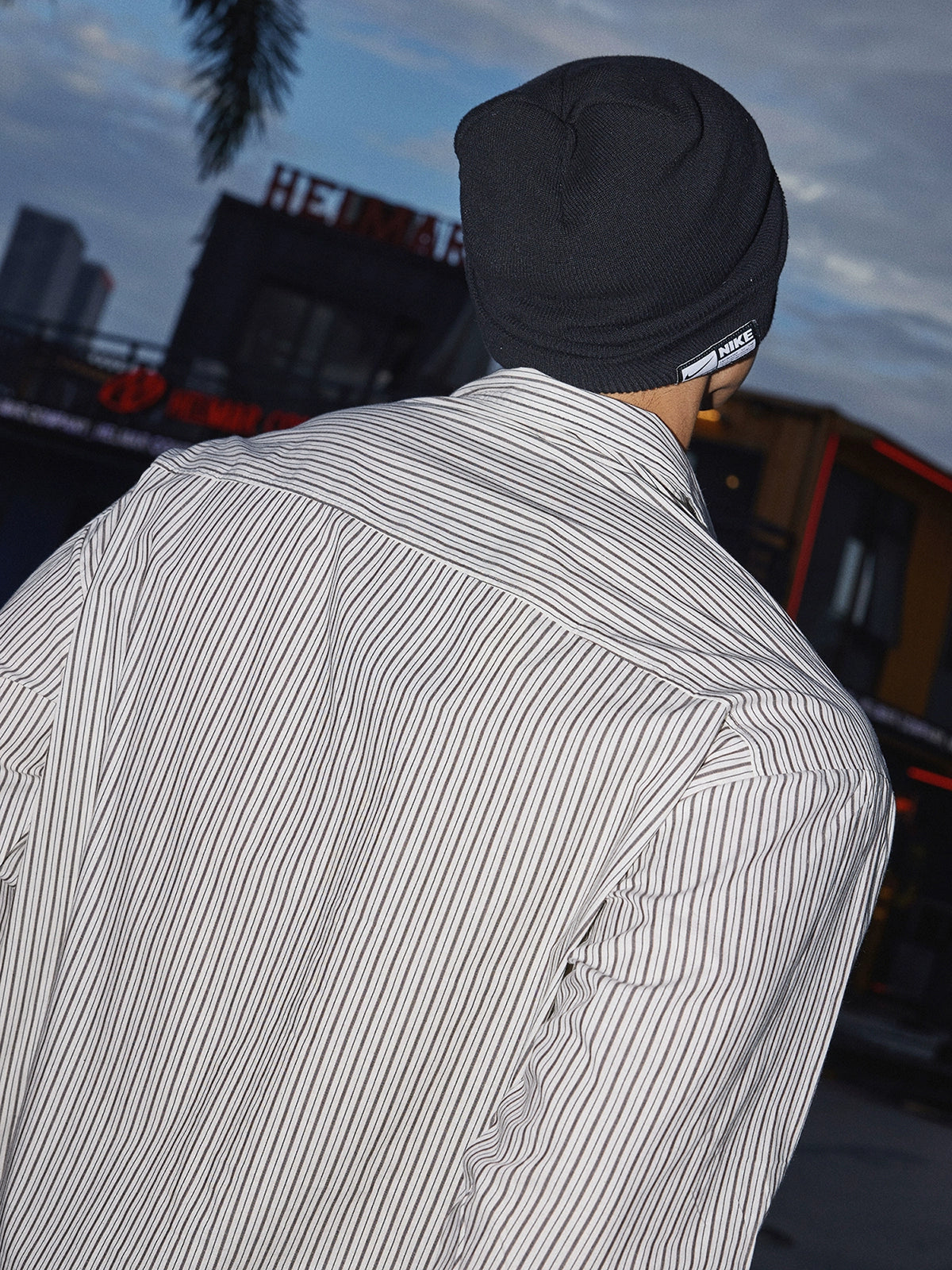 Striped Oxford Shirt with Knit Scarf