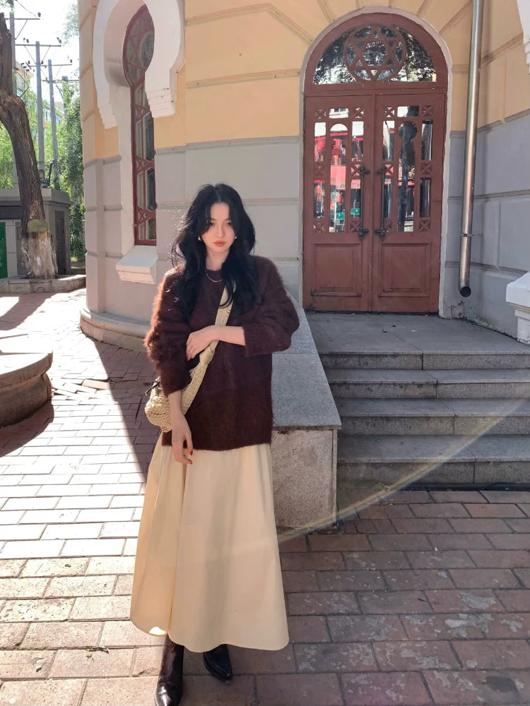 Flowing High-Waisted A-Line Midi Skirt
