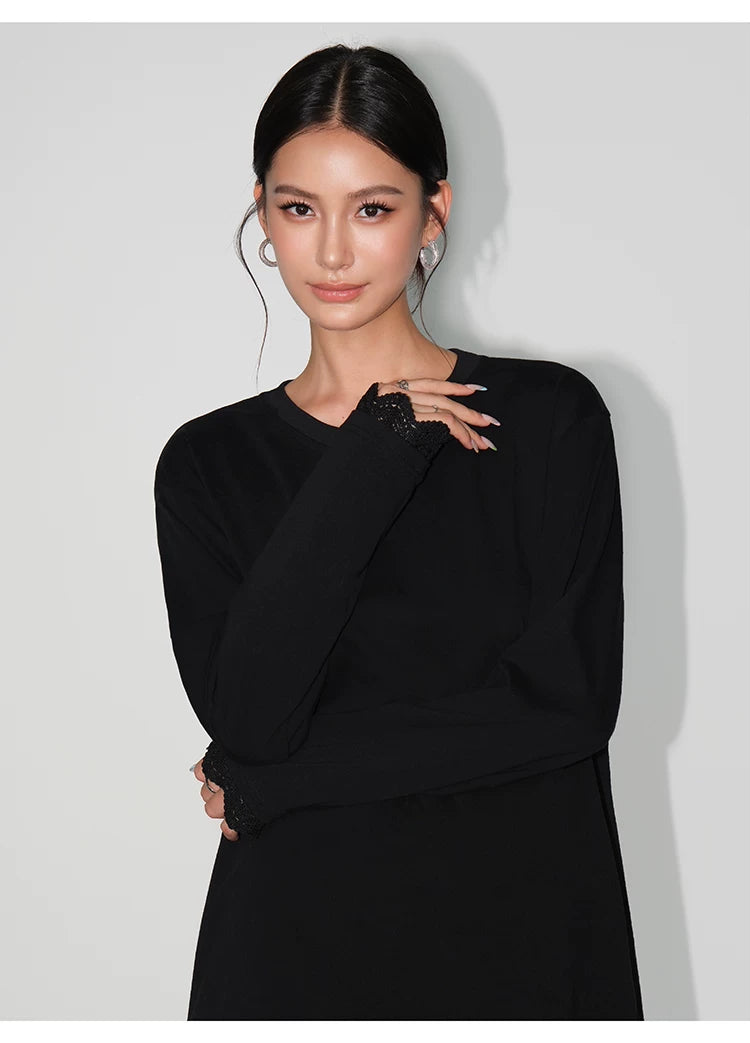 Soft Edge Lace-Hem Long Tee Dress