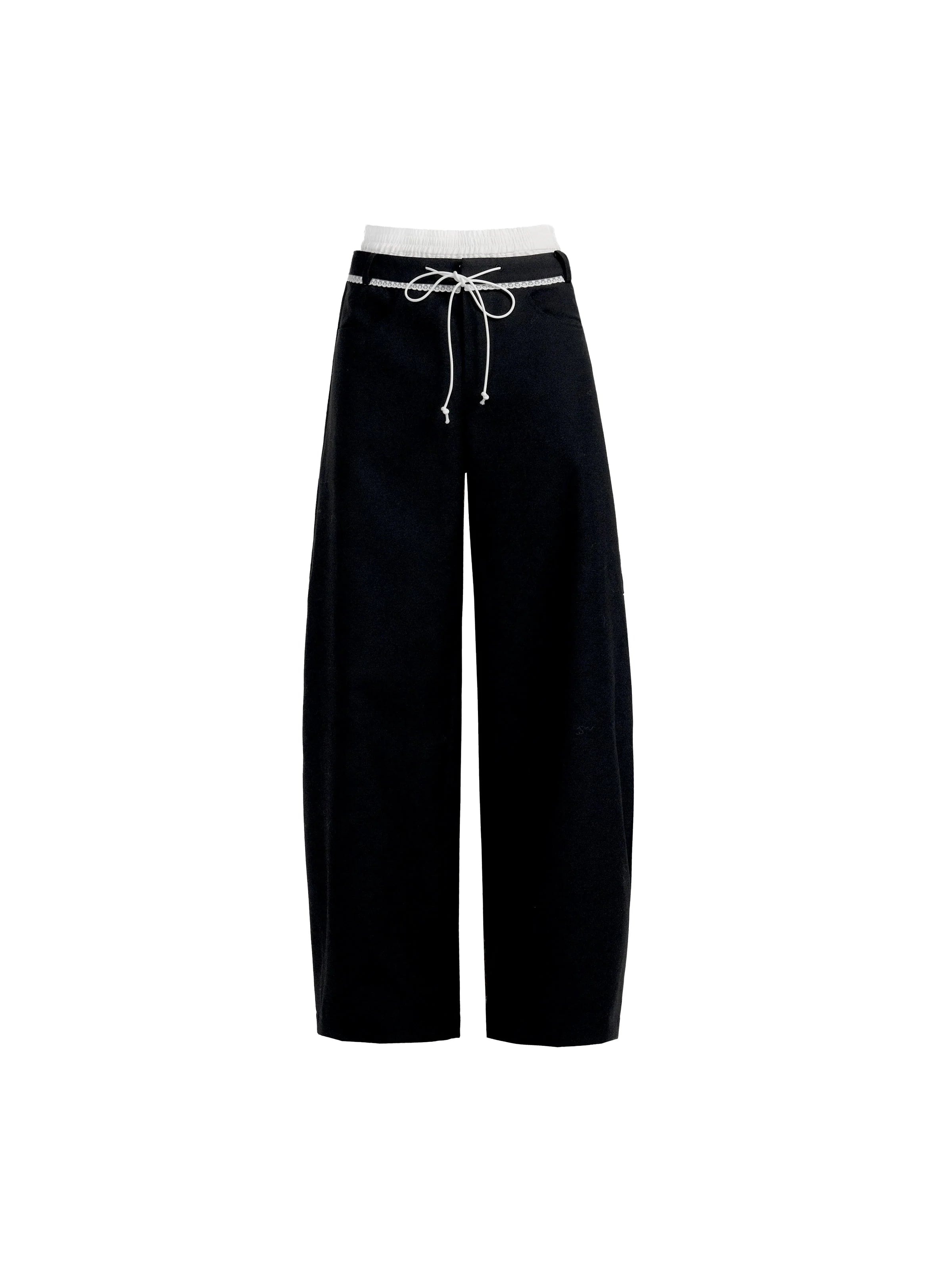 Drawstring Black Wide-Leg Pants