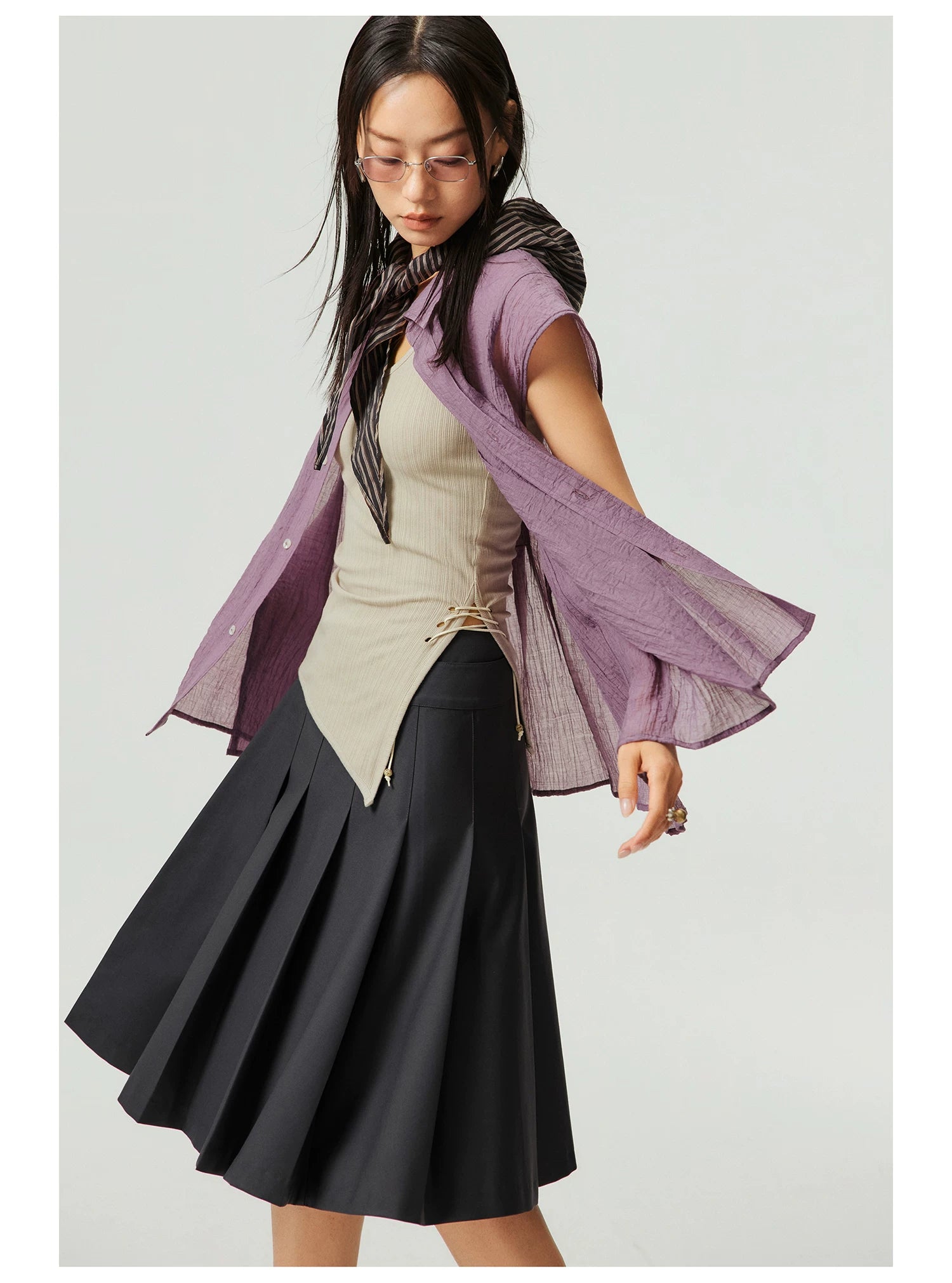 Asym Pleated Mini Skirt
