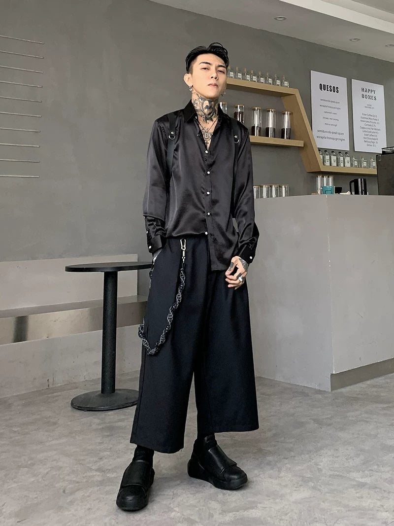 Noir Luxe Liquid Satin Button‑Up Shirt