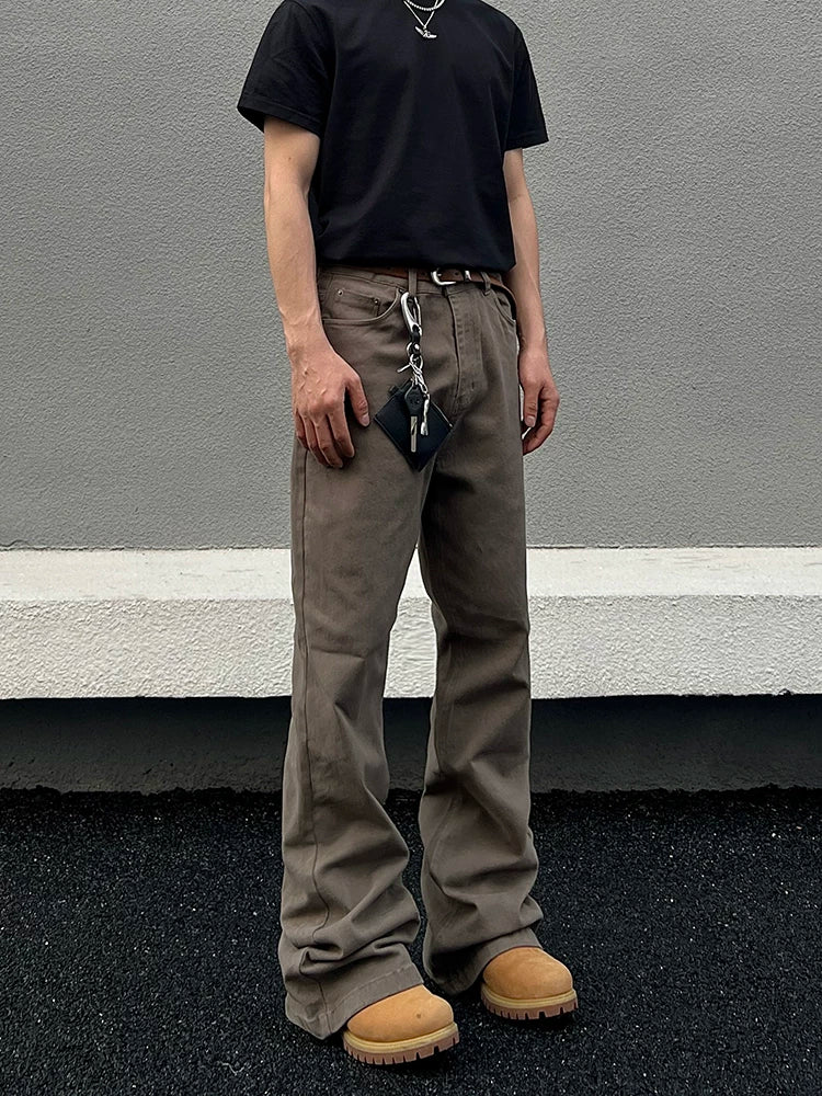 Taupe Straight-Leg Washed Jeans