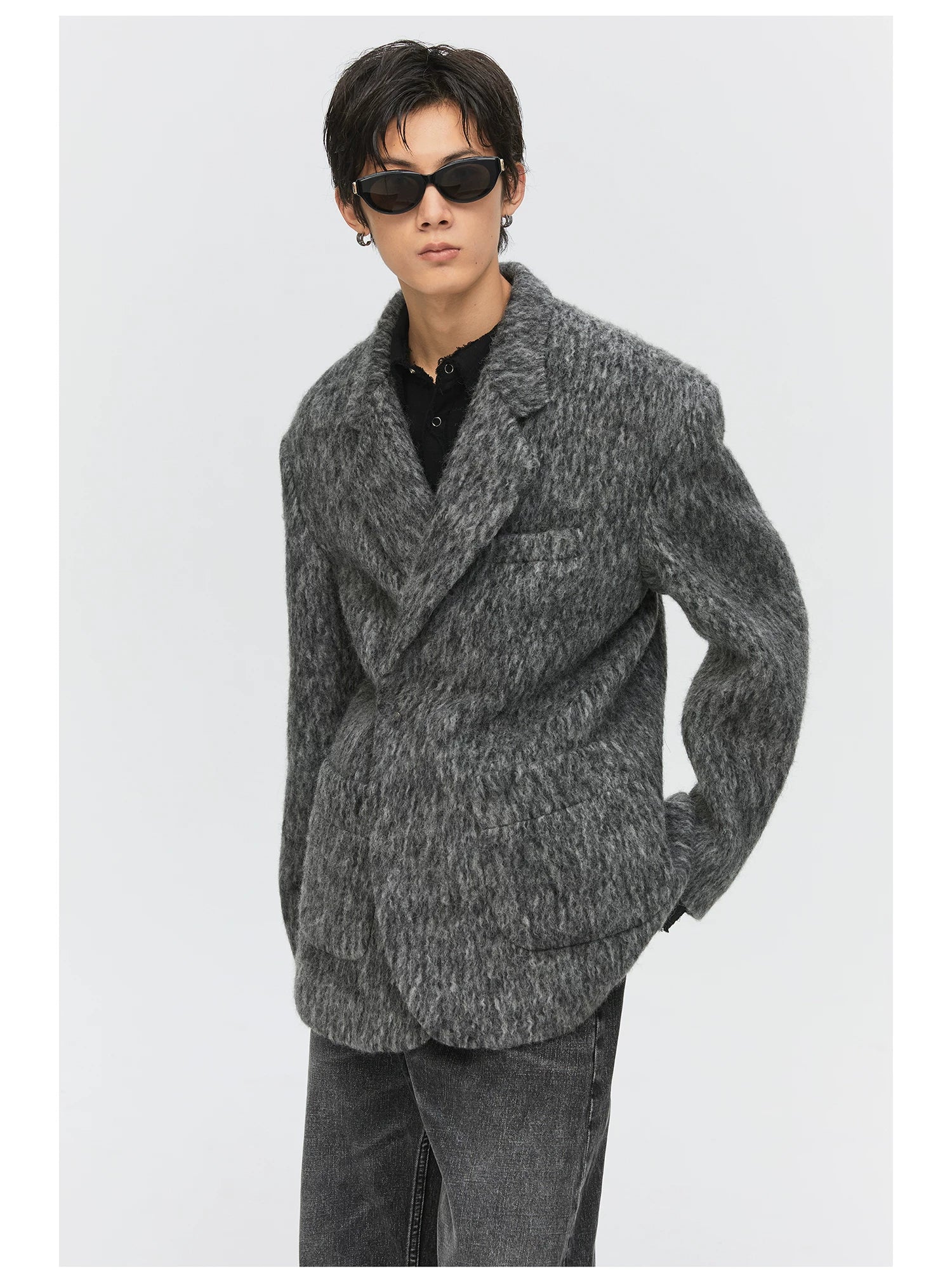 Charcoal Textured Knit Blazer