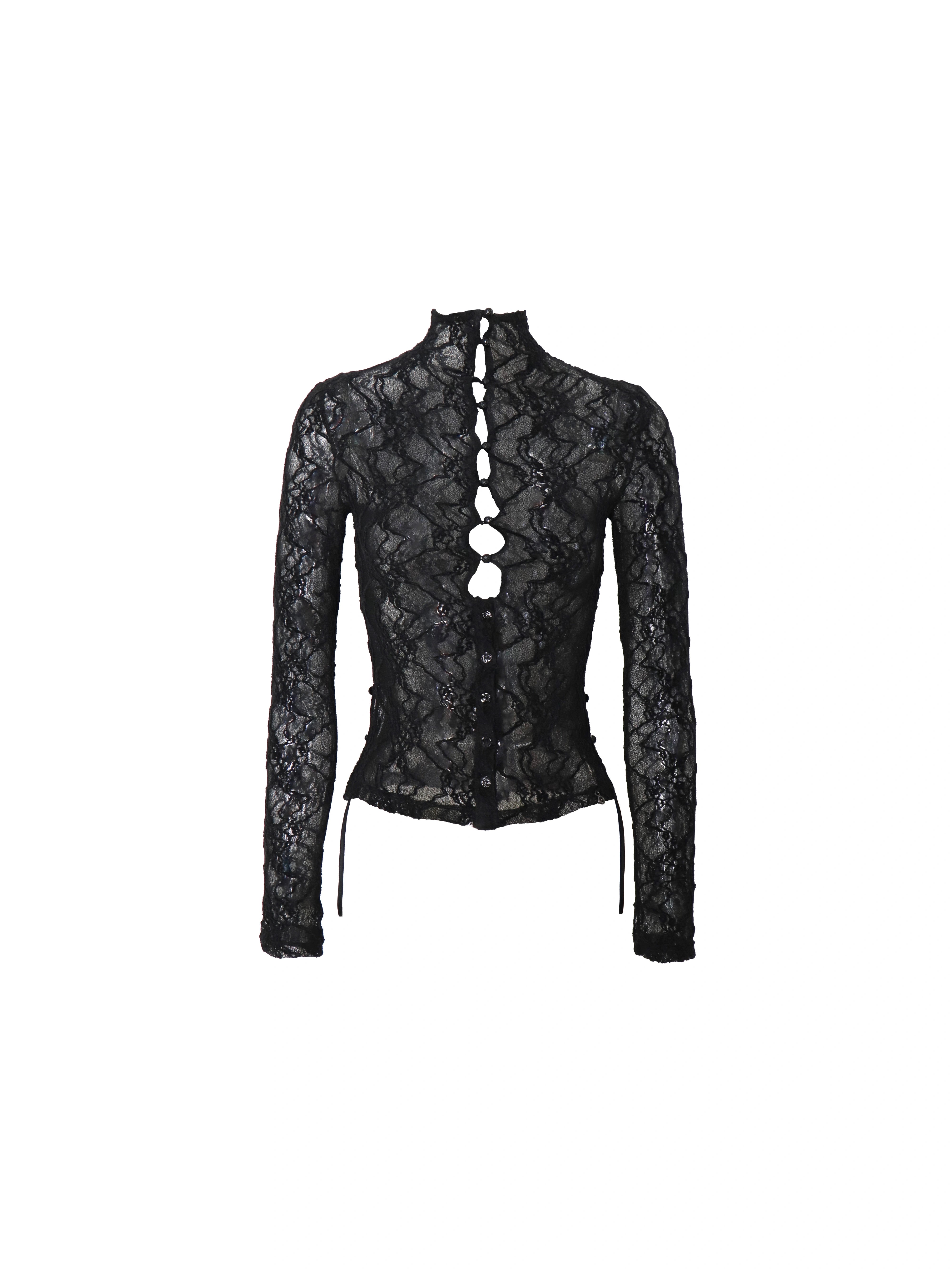 Midnight Veil Sheer Lace Button Top