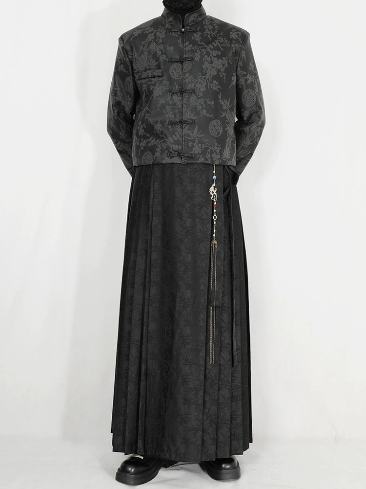 Black Jacquard Pleated Horse-Face Skirt