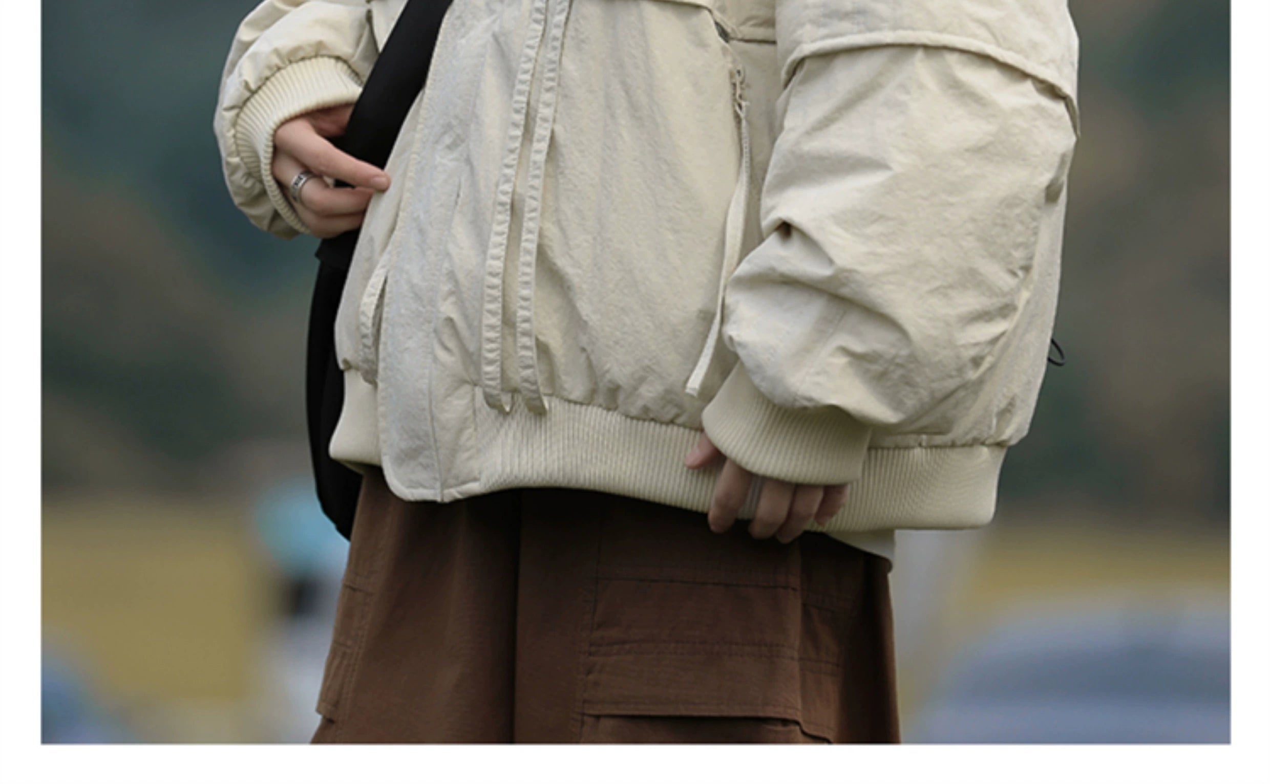 Oversized  Bomber Jacket with Ribbed Collar and Cuffs