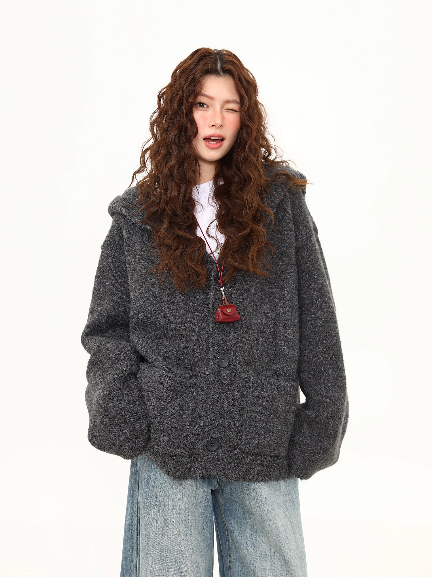 Ash Mist Hooded Knit Cardigan