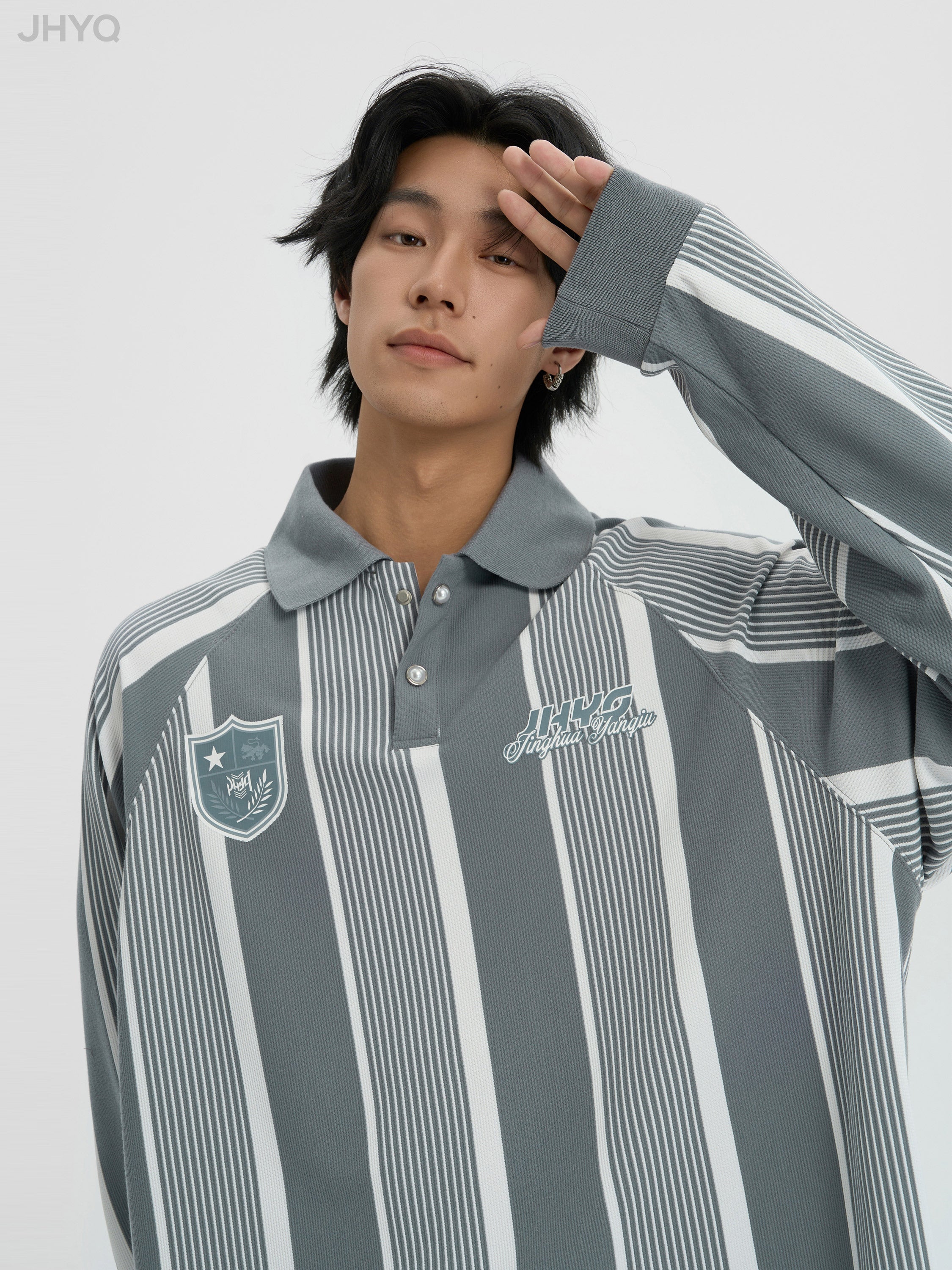 Contrast Striped Long Sleeve Polo Shirt - chiclara