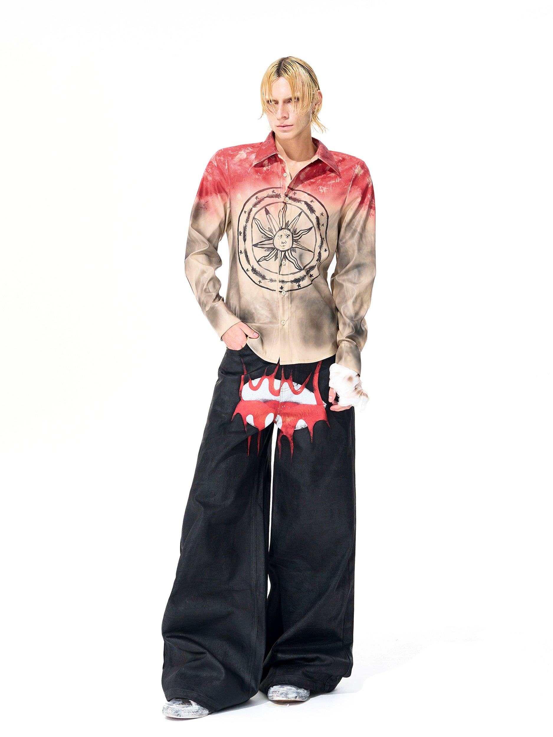 Tie-Dye Sun Print Button-Up Shirt