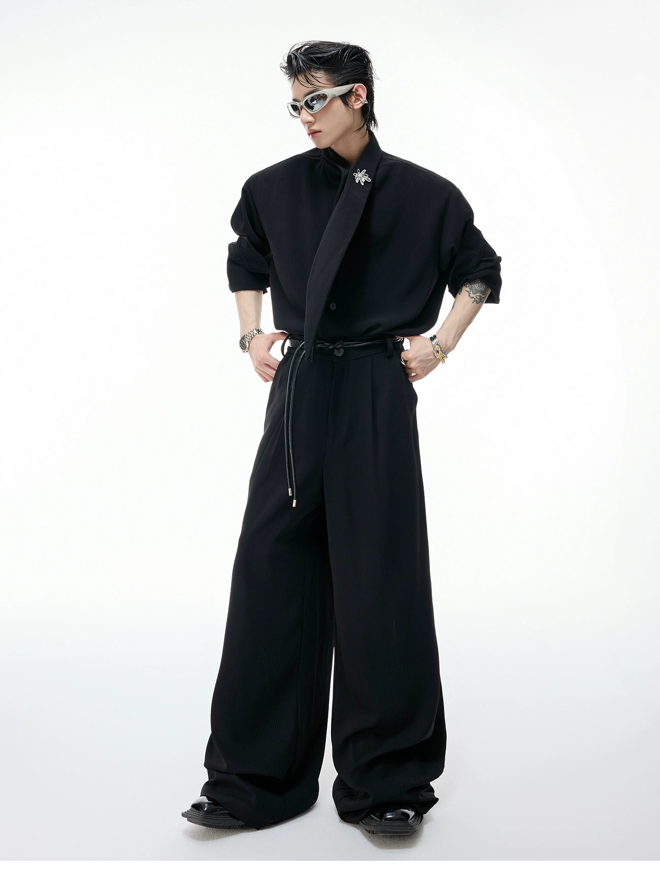 Scarf Collar Wide-Leg Suit