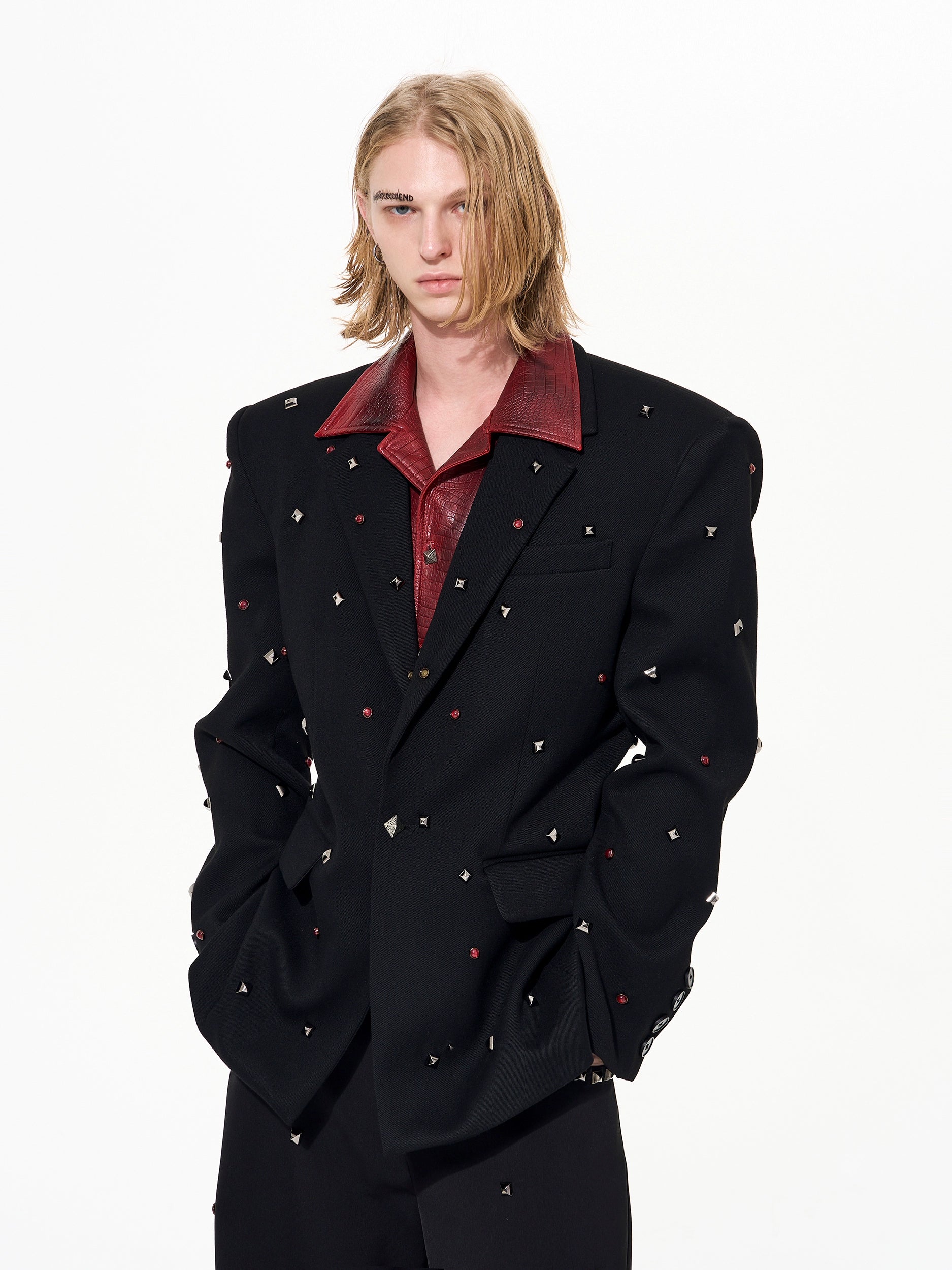 Crimson Relic Studded Blazer and Pants Setup