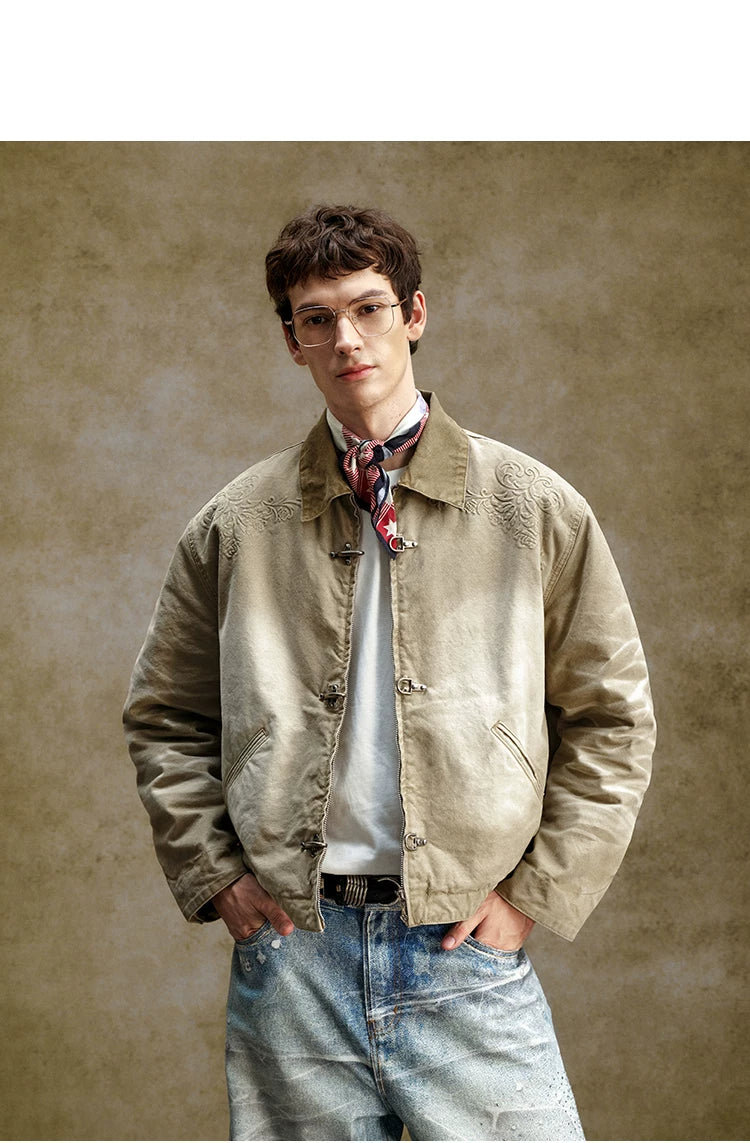 Embroidered Toggle Front Utility Jacket