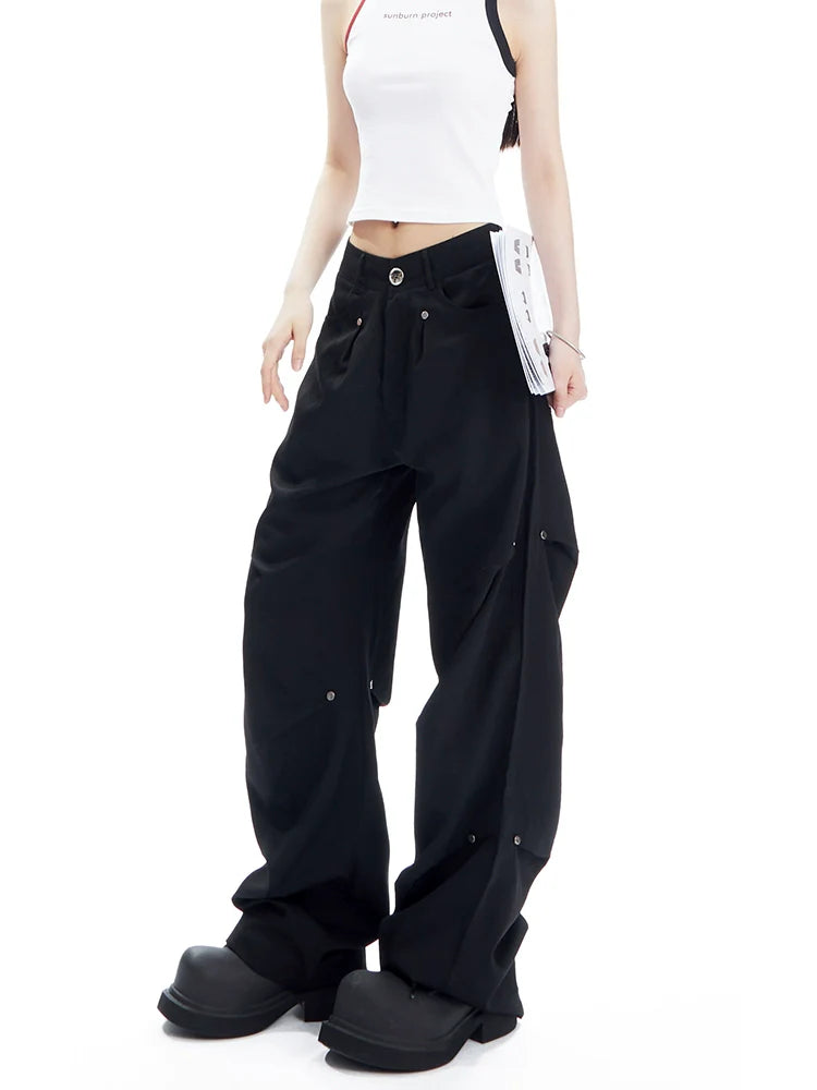 Charcoal Cargo-Style Wide-Leg Pants