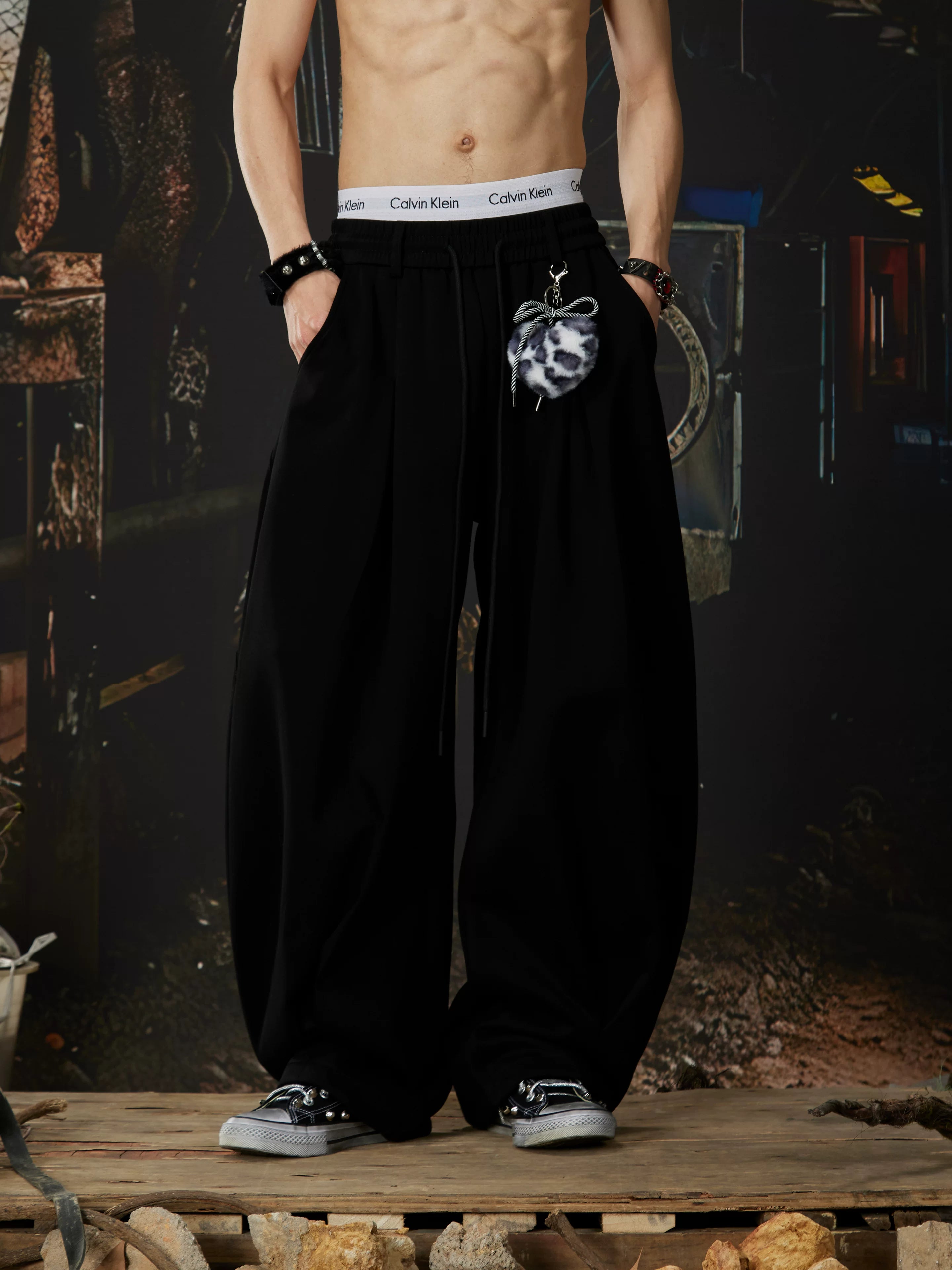 Gothic Script Halo Wide‑Leg Sweatpants