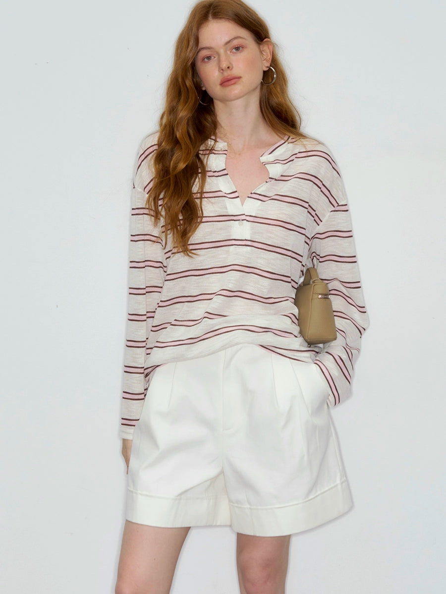 Striped V-Neck Long Sleeve Sweatshirt