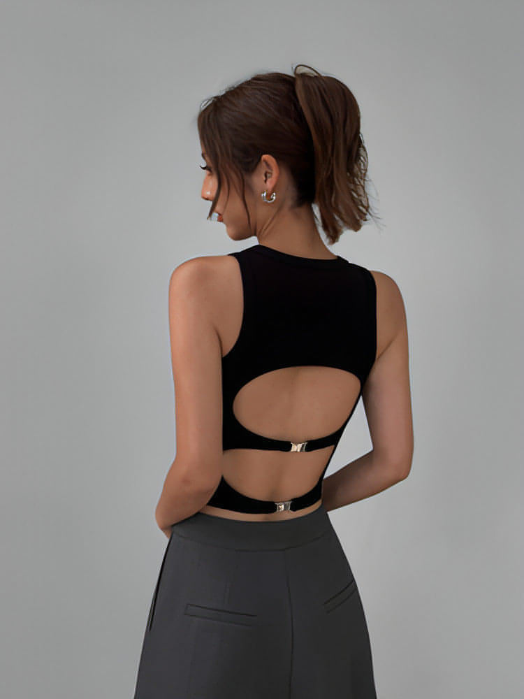 Summer Collection - Black Cut-Out Backless Camisole Top - chiclara