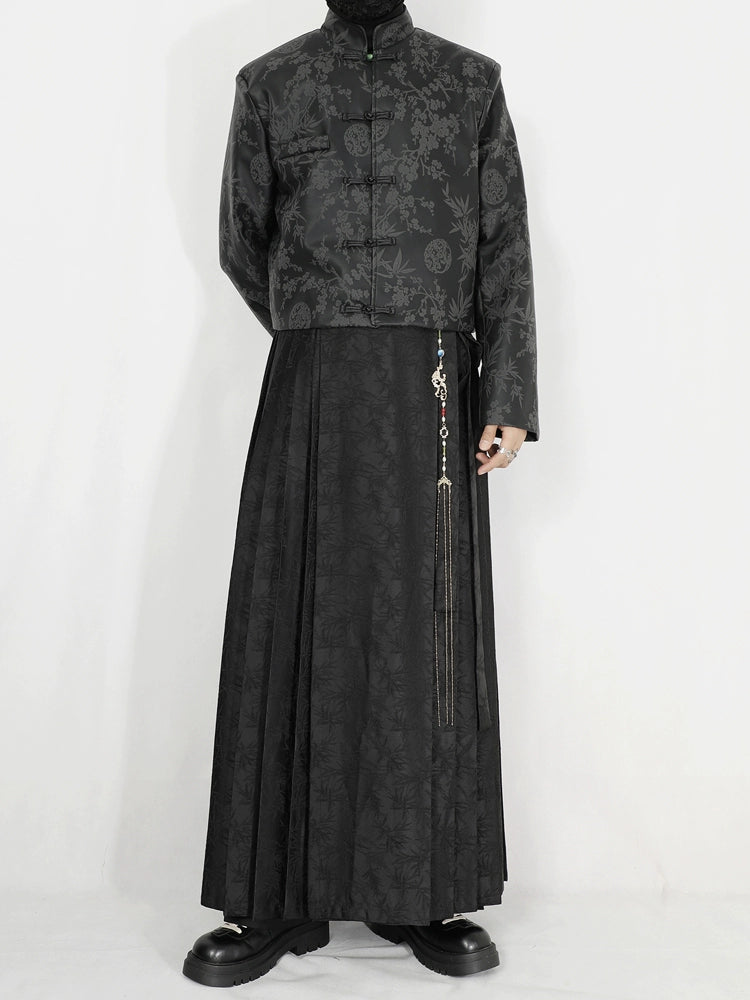 Black Jacquard Pleated Horse-Face Skirt