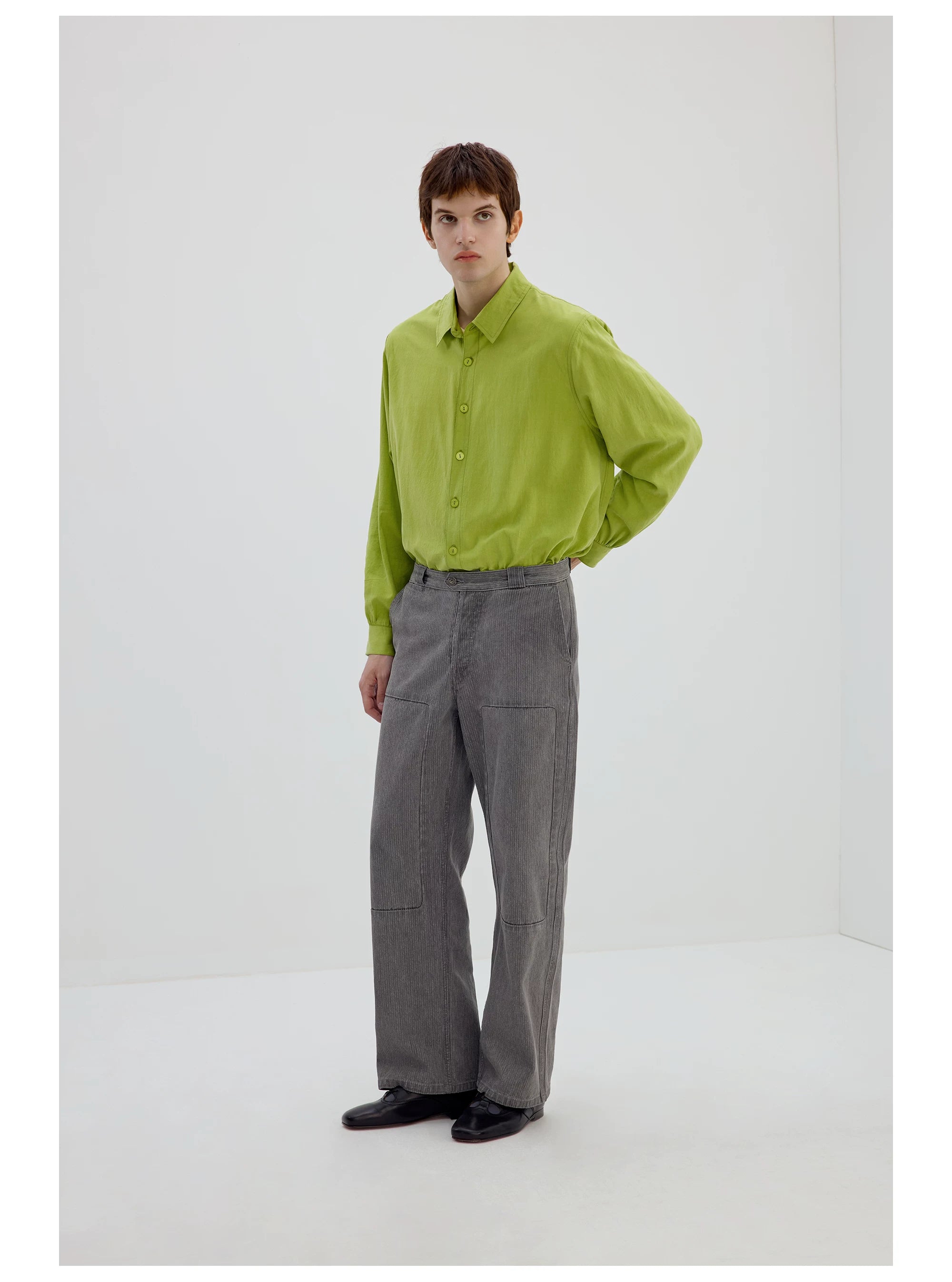 Gray Straight-Leg Patch Pocket Pants