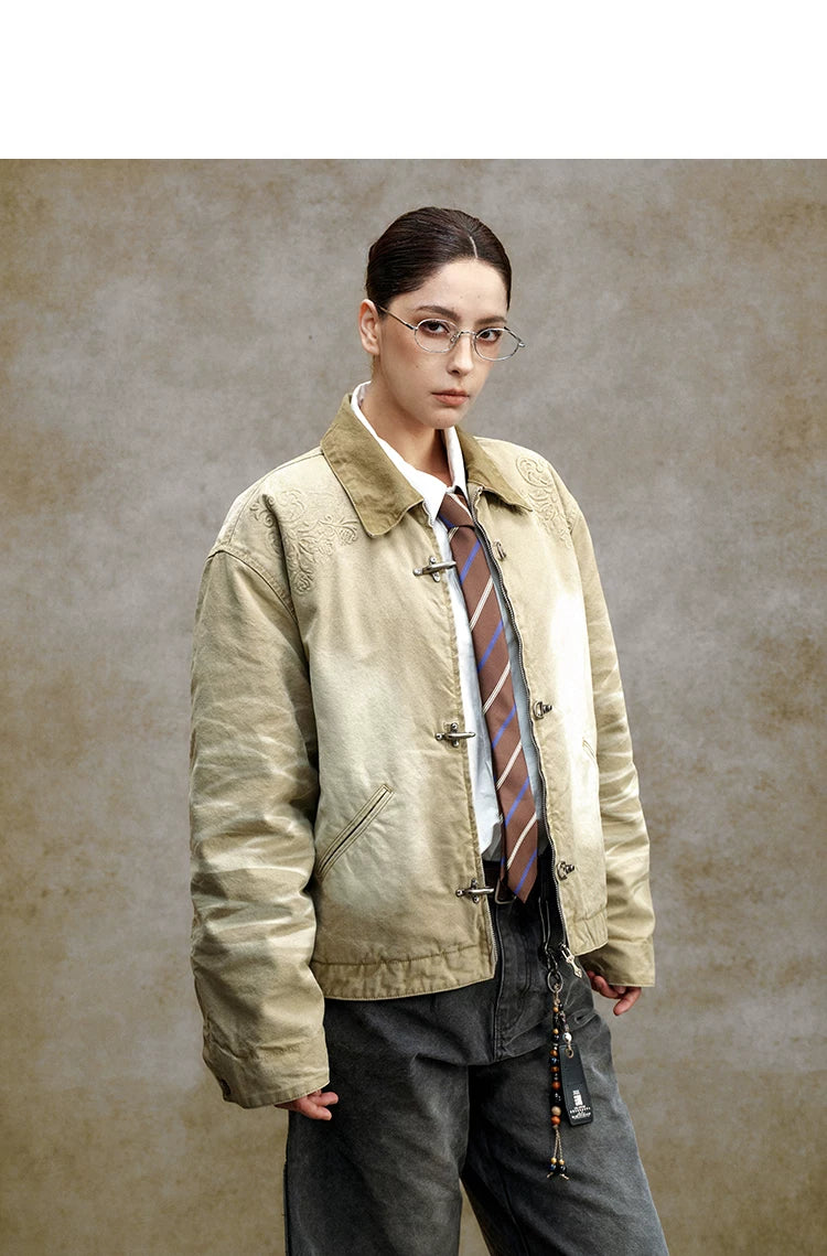 Embroidered Toggle Front Utility Jacket