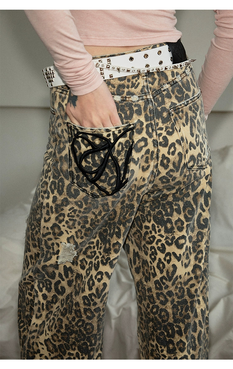 Distressed Leopard Wide-Leg Trousers - chiclara