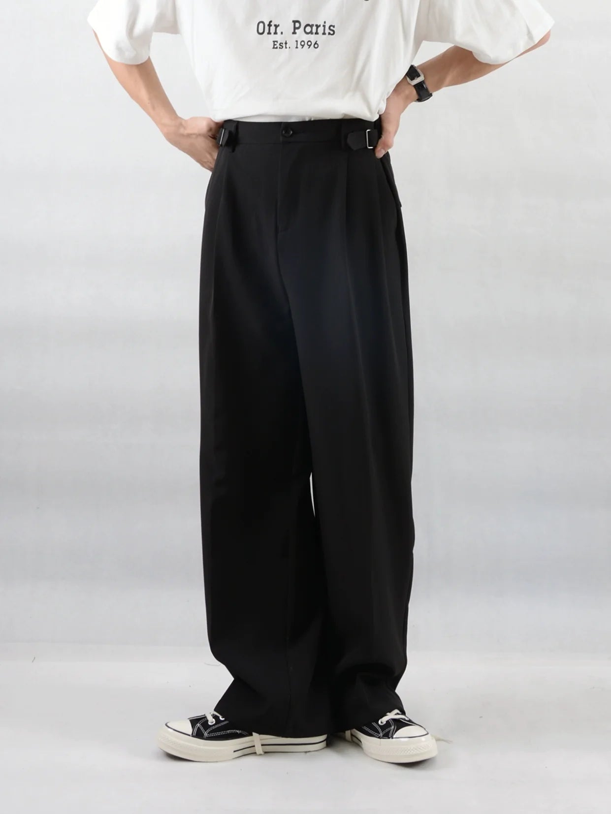 Wide-Leg Adjustable Waist Trousers