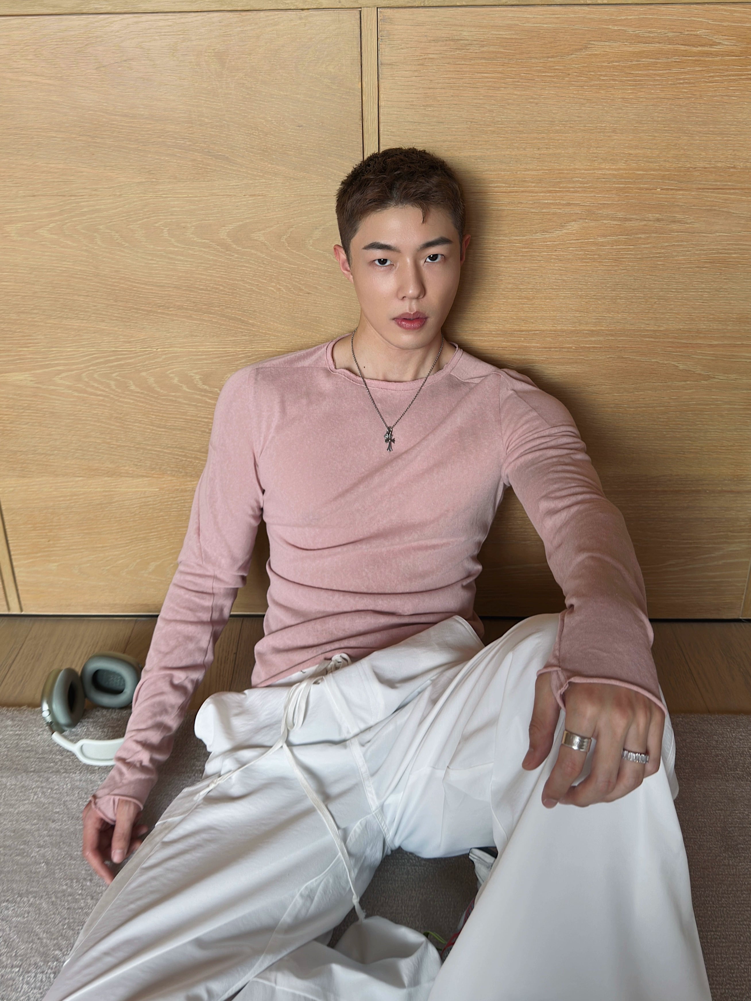 Pink Long Sleeve Cotton Crewneck Shirt