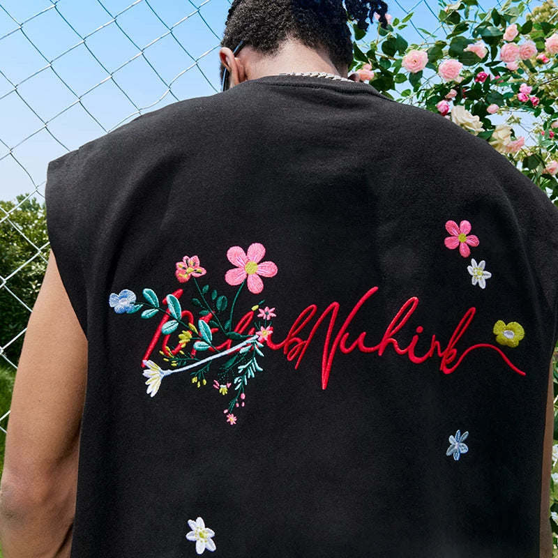Oversized Floral Script Muscle Tank Top