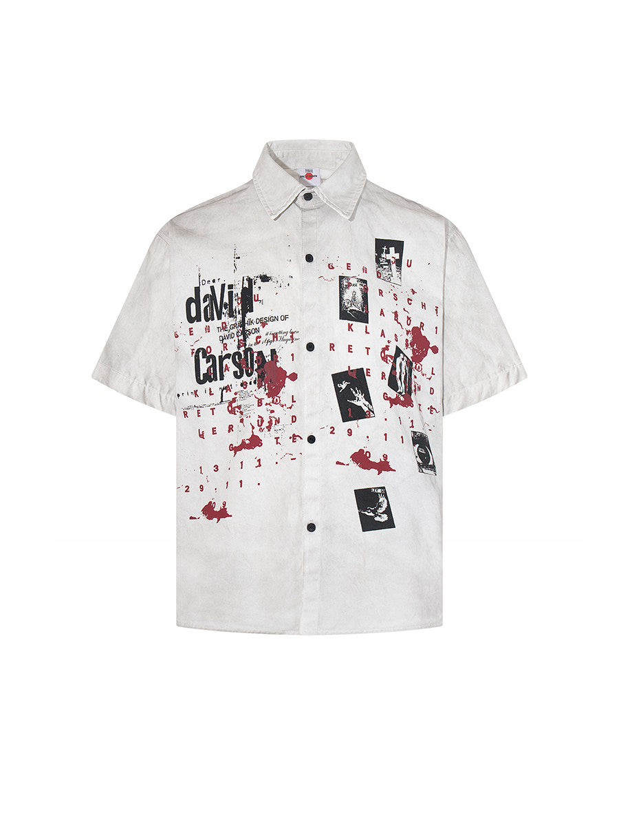 Men's Splatter Graphic-Print Short-Sleeve Shirt