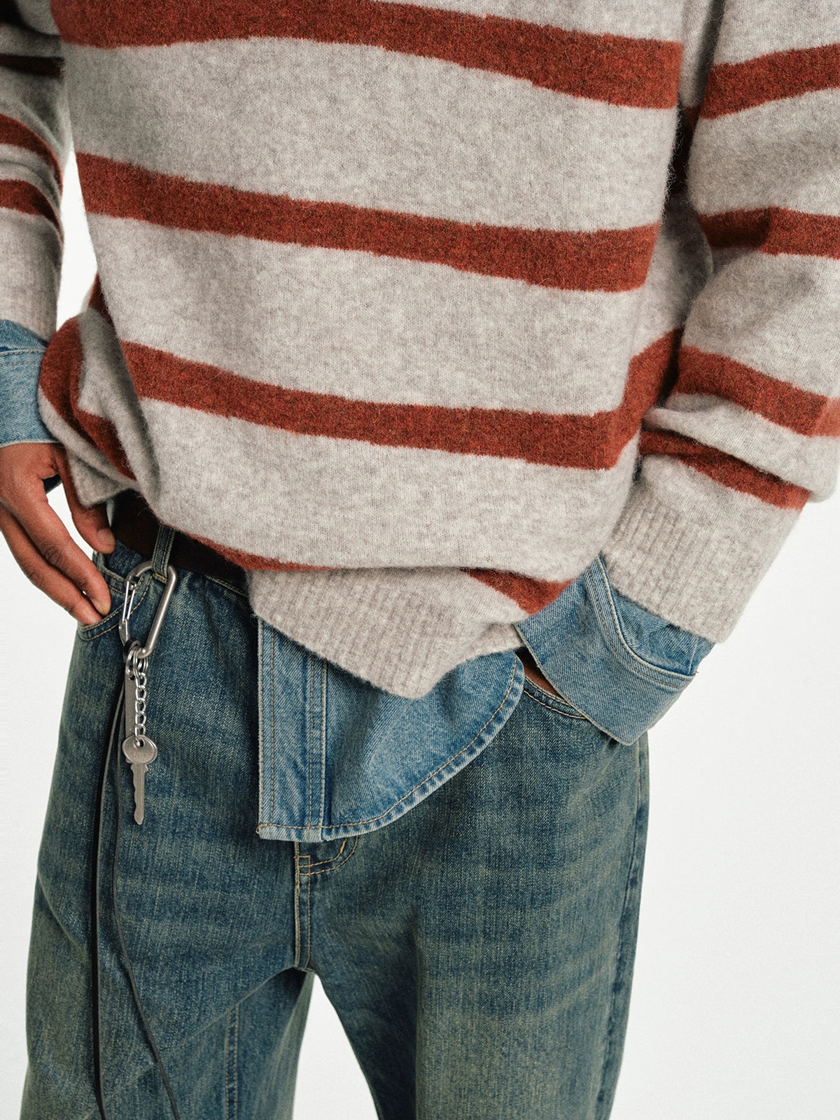 Contrast Stripe Crew Neck Knit Sweater