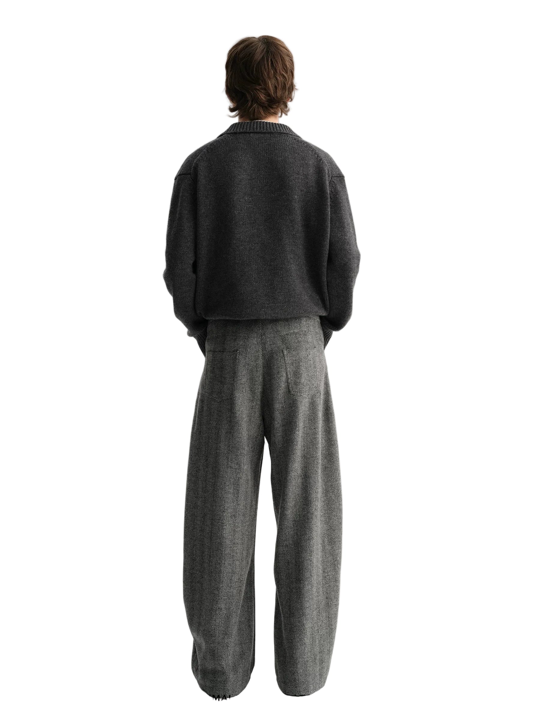 Ash Herringbone Axis Wide Trousers