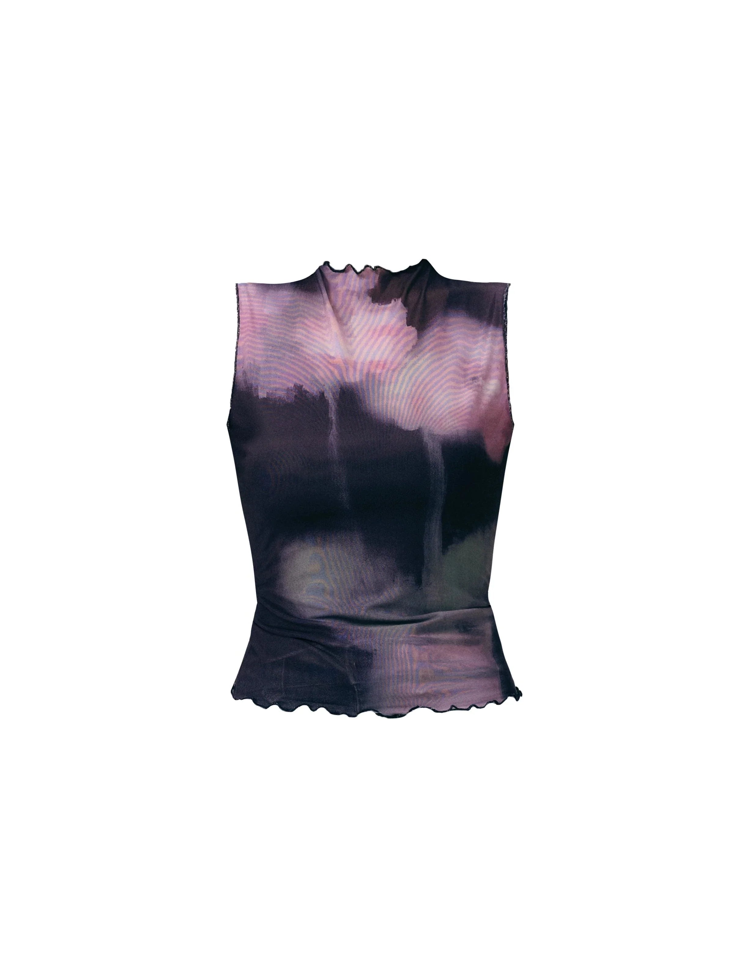 Ombre Mesh Sleeveless Crop Top with Scalloped Hem