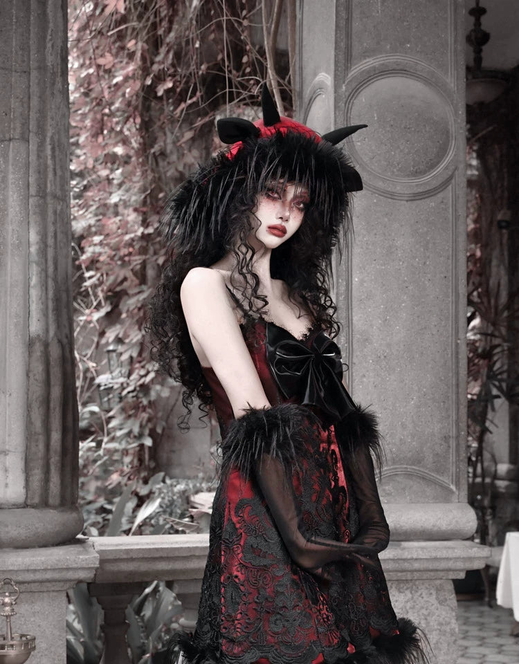 Crimson Devil Horn Faux Fur Hat