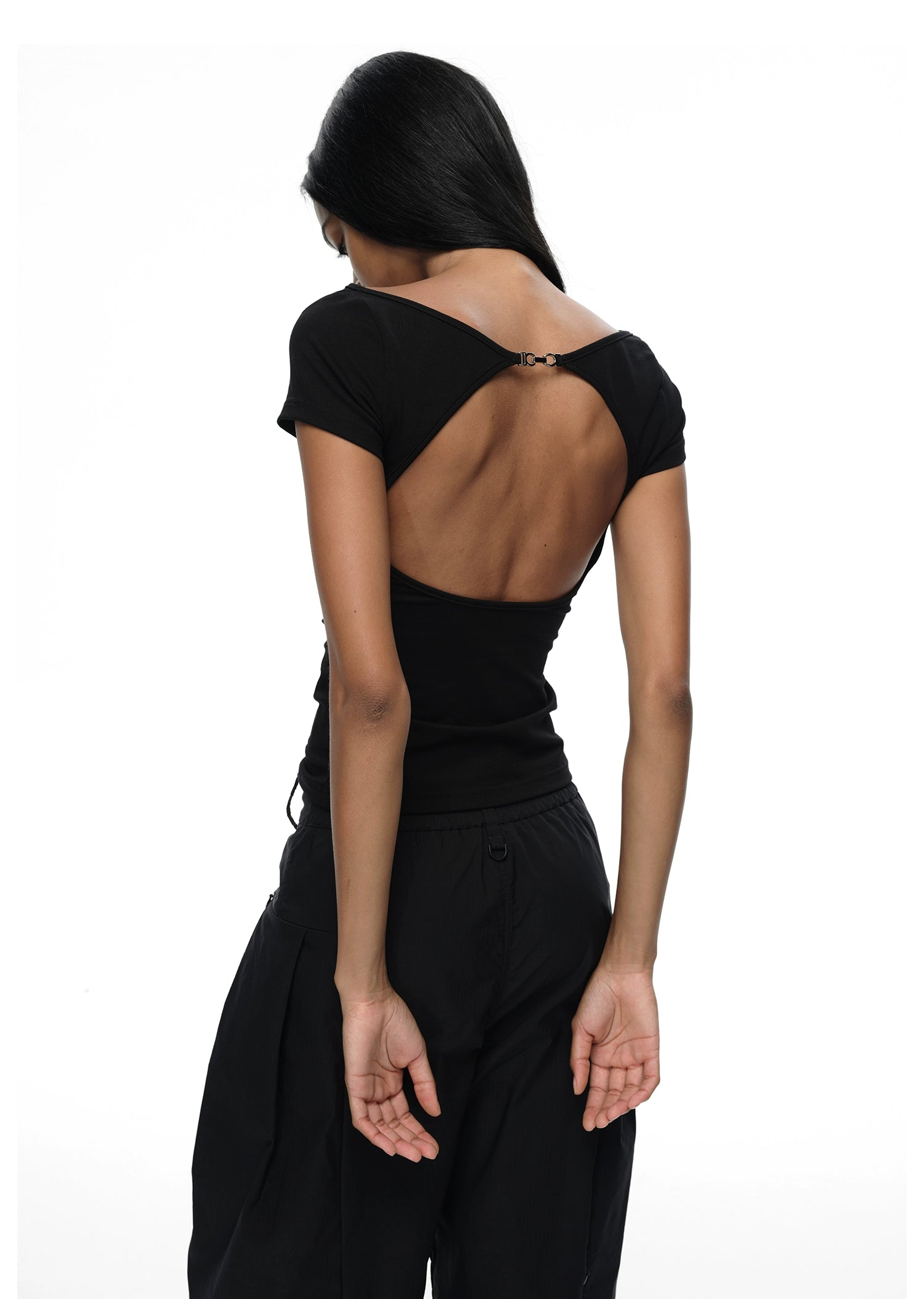 Black/White Off-Shoulder Backless T-Shirt