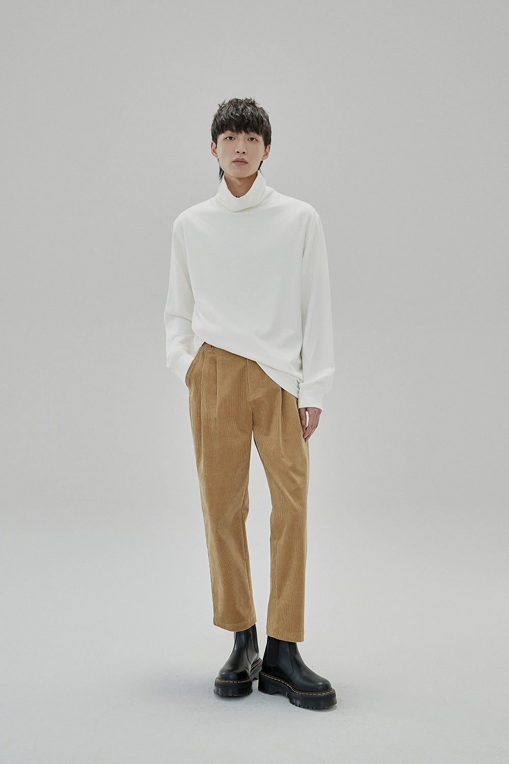 Wide Waist Tab Double-Pleated Relaxed Cropped Pants