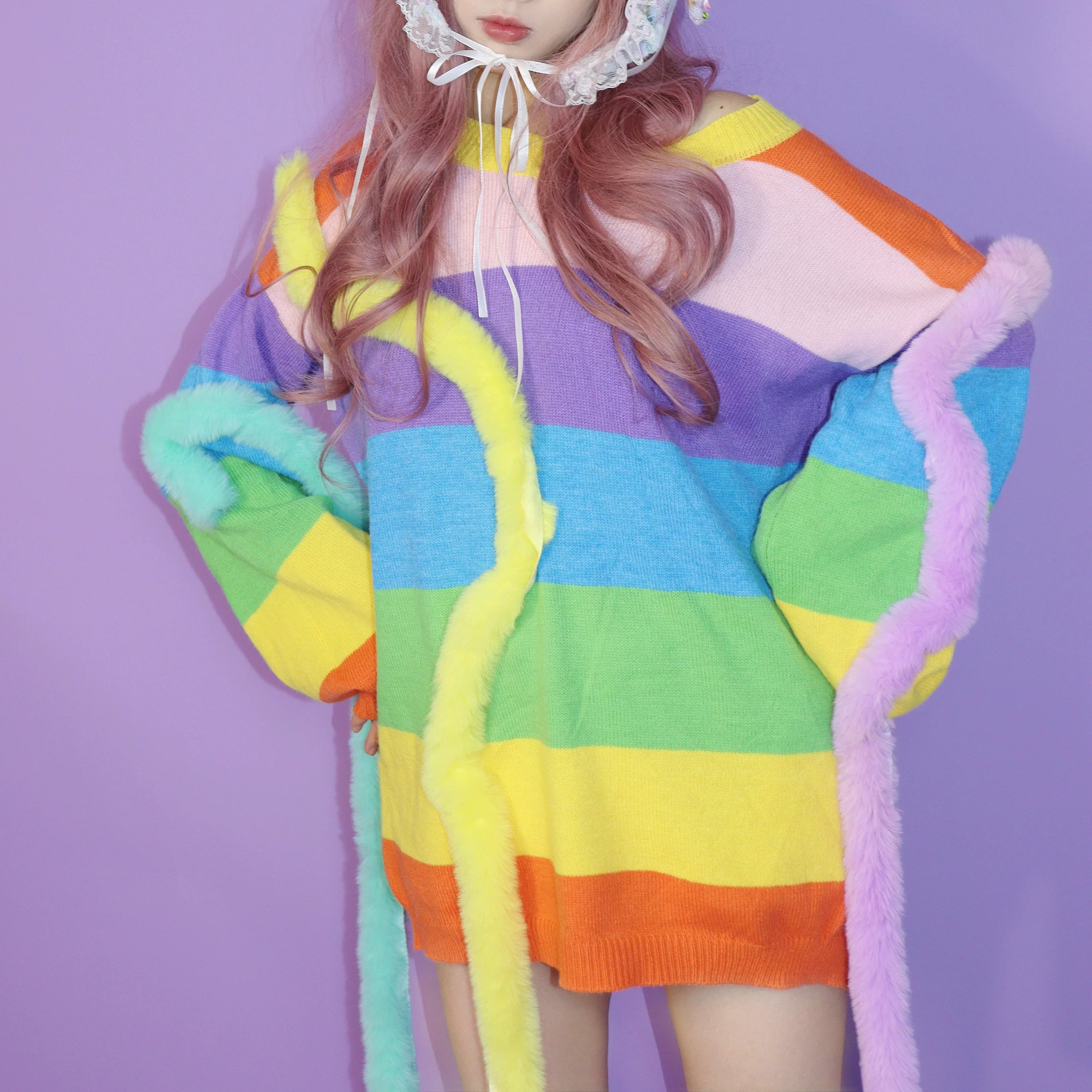 Fluffy Rainbow Stripe Sweater