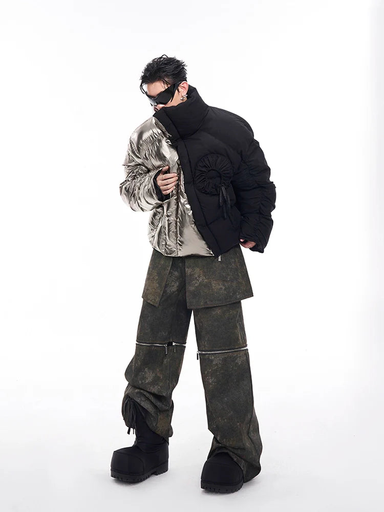 Split Metallic Puffer Jacket