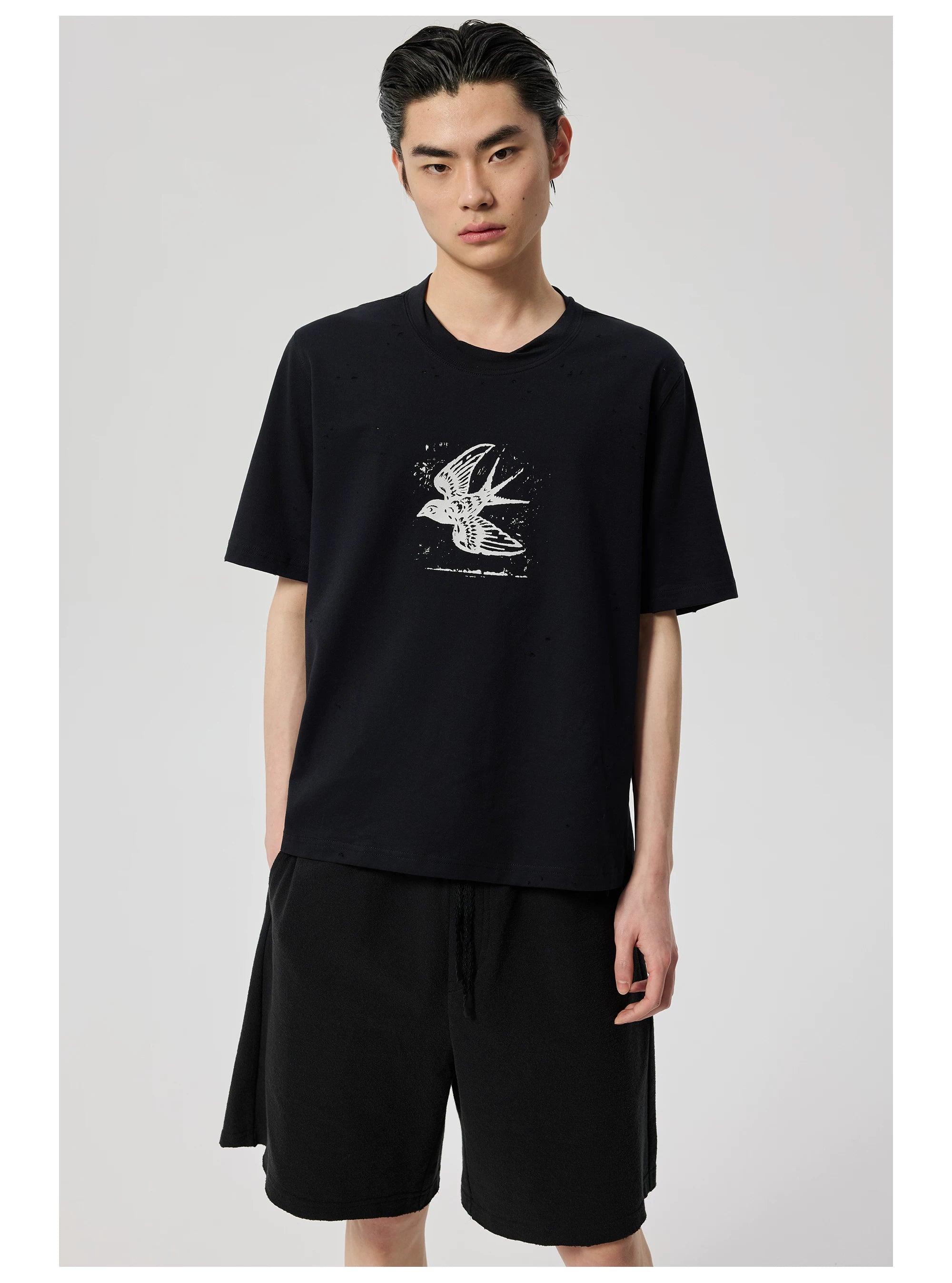 Bird Graphic Distressed T-Shirt