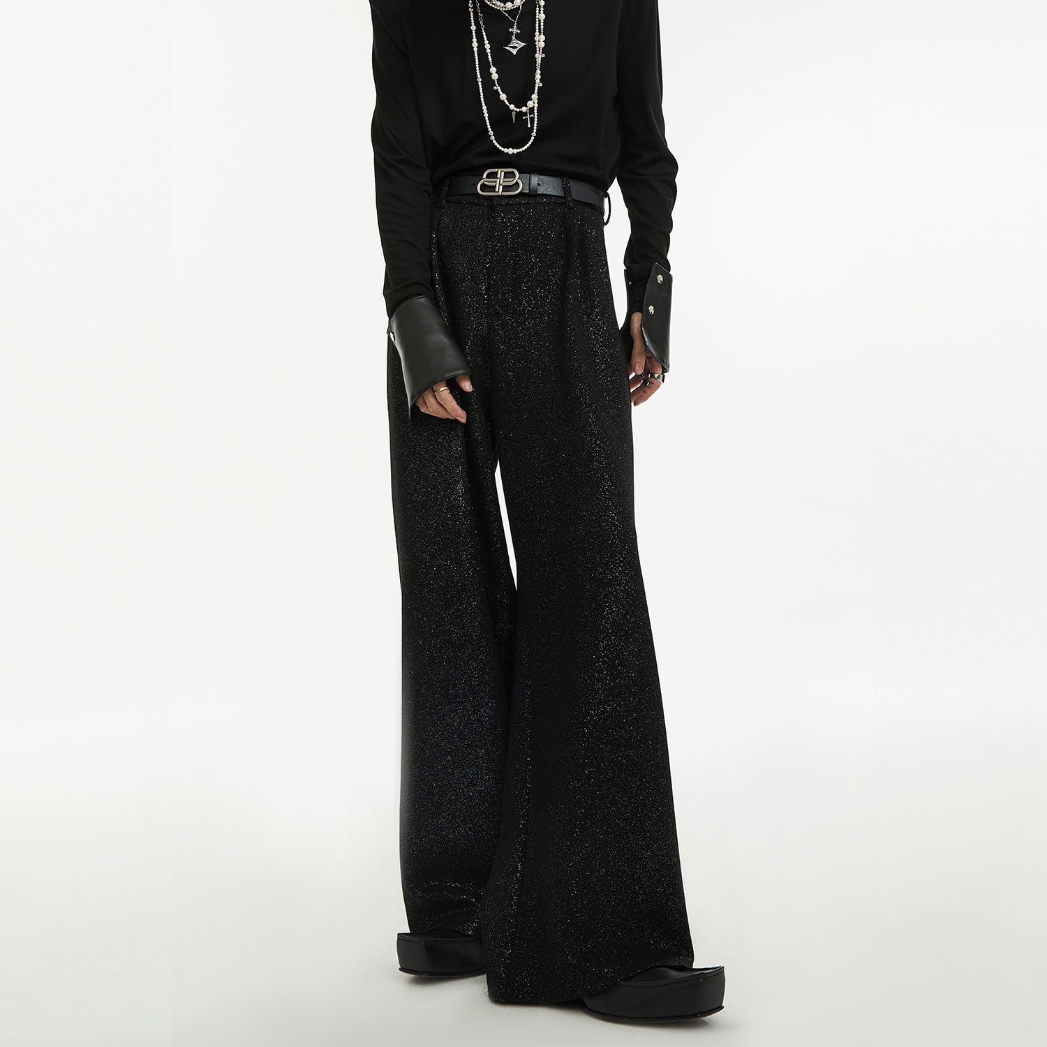 Glitter Long Coat with Wide Leg Pants