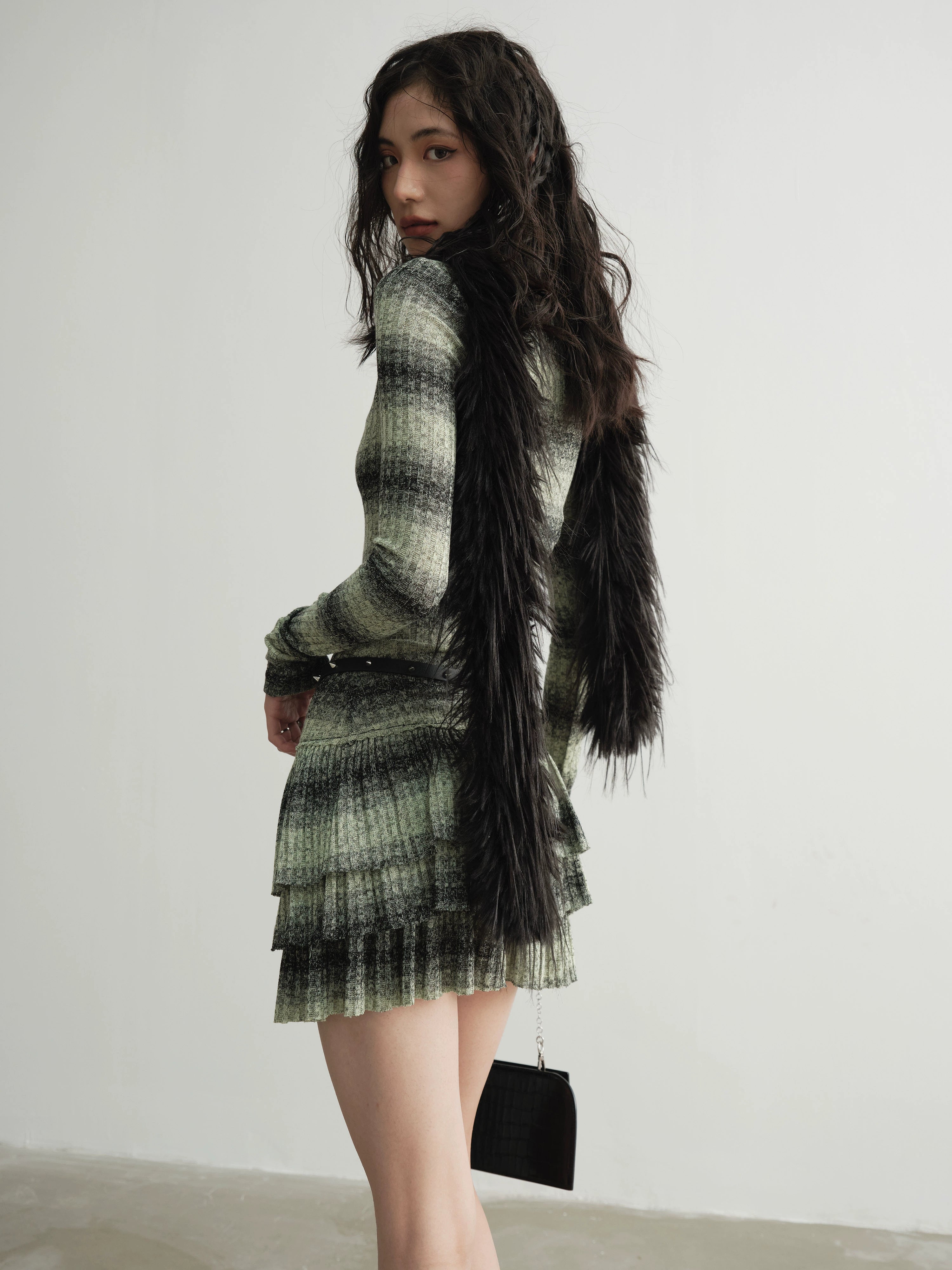 Striped Ribbed Ruffle Knit Dress