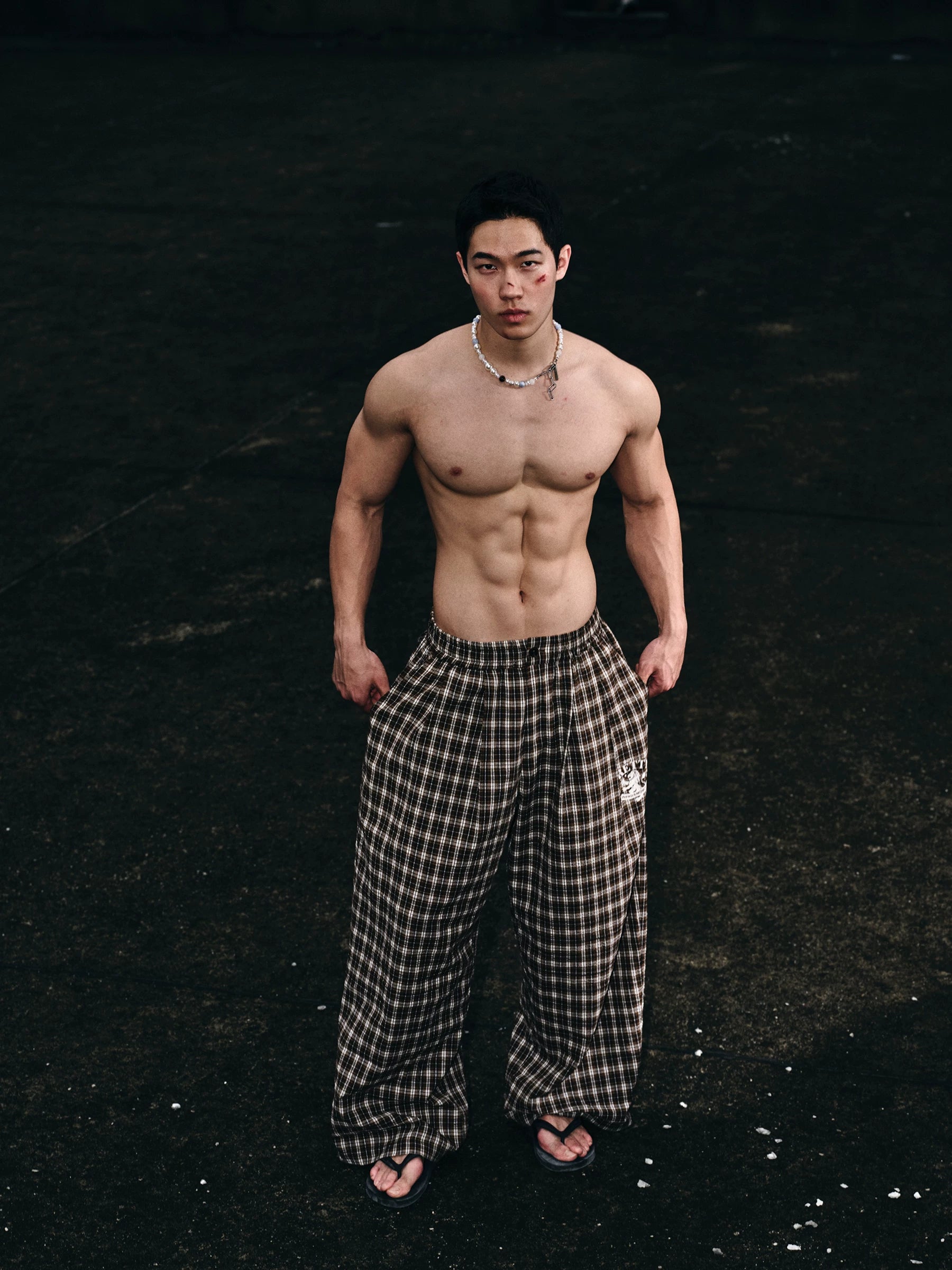 Chestnut Check Wide-Leg Track Pants