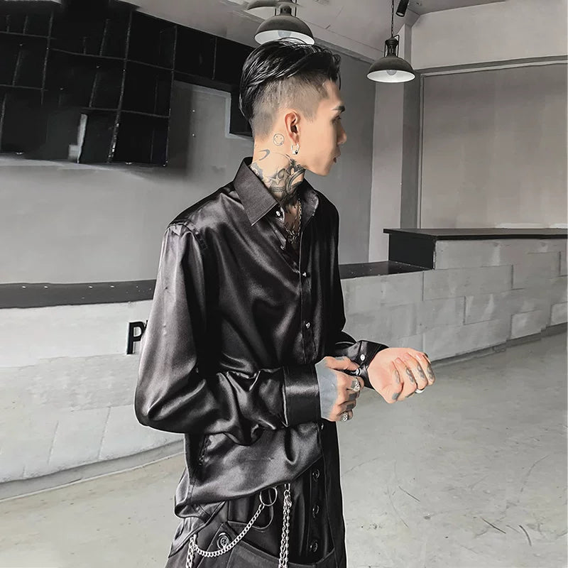 Noir Luxe Liquid Satin Button‑Up Shirt