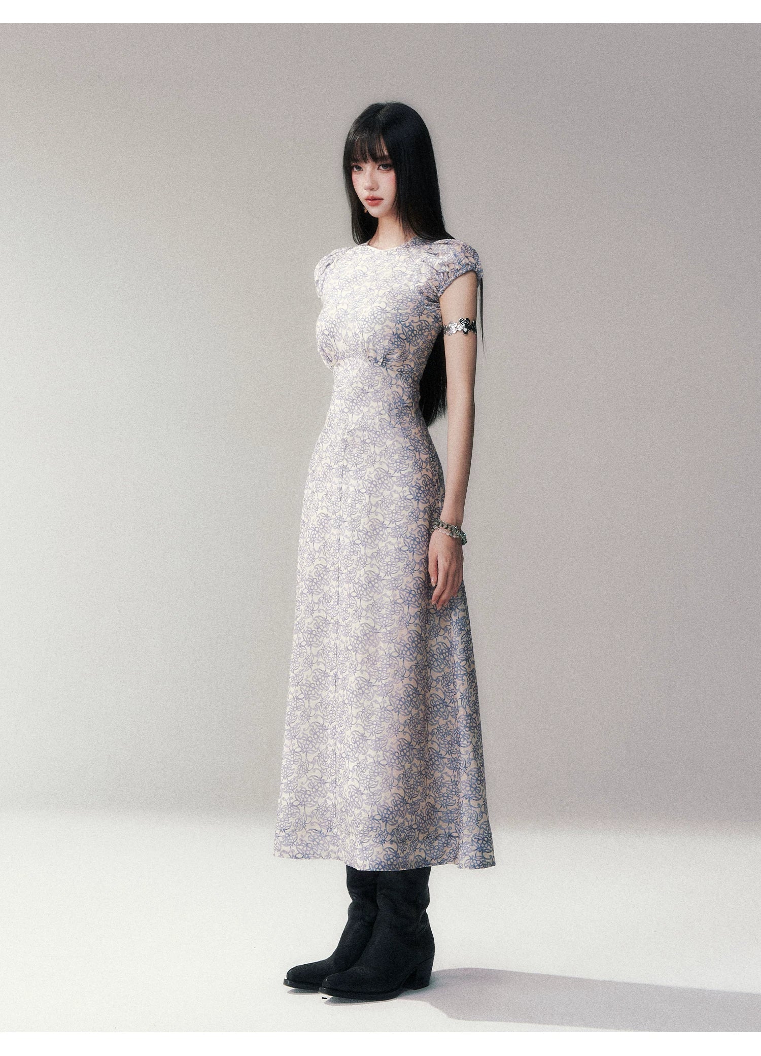 Mist Petal Lace Column Dress