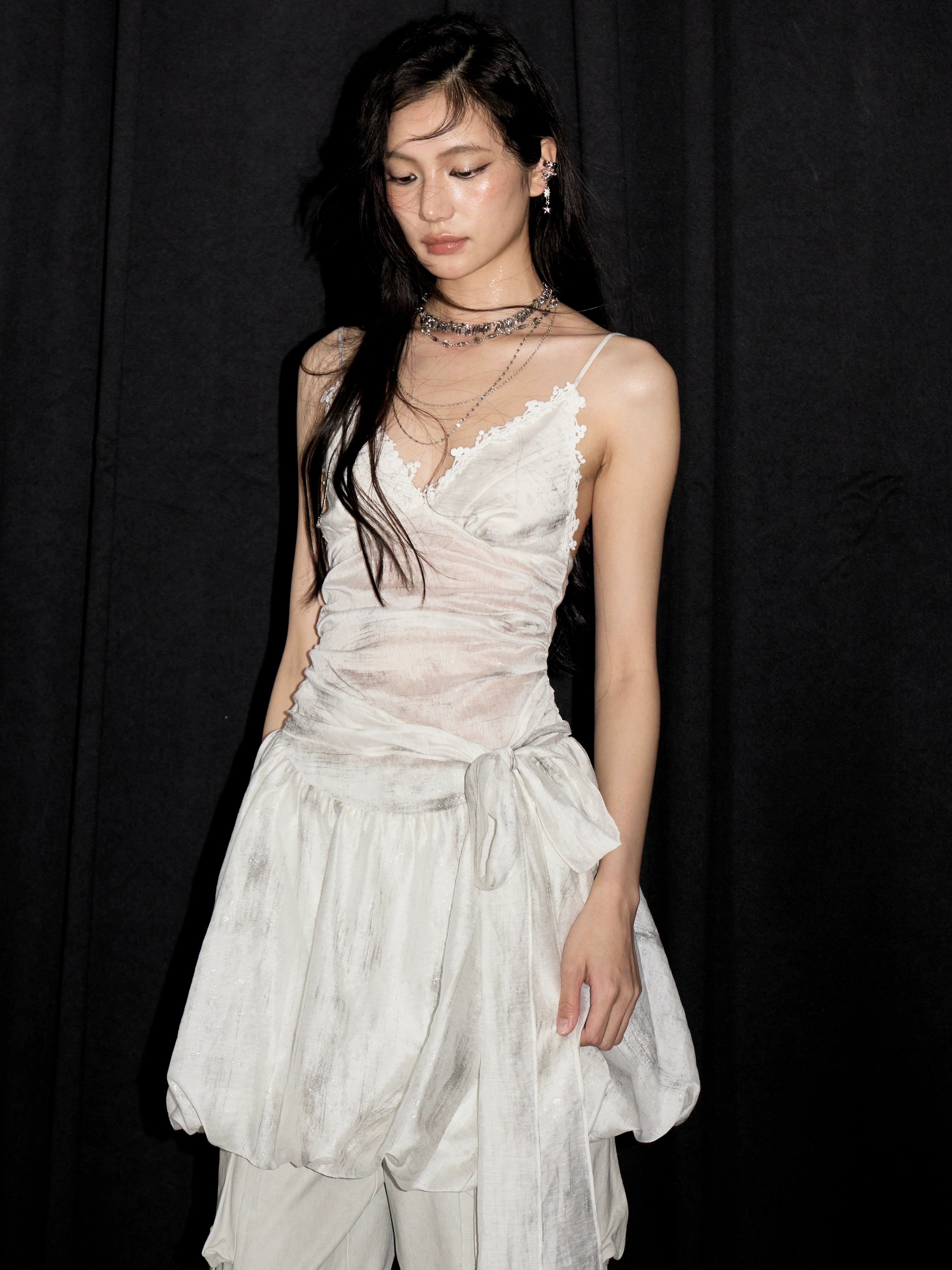 White Layered Tulle Sleeveless Dress