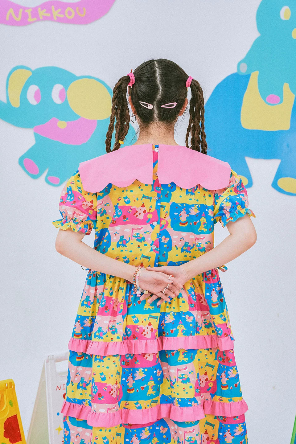 Kawaii Animal Print Ruffle Collar Dress