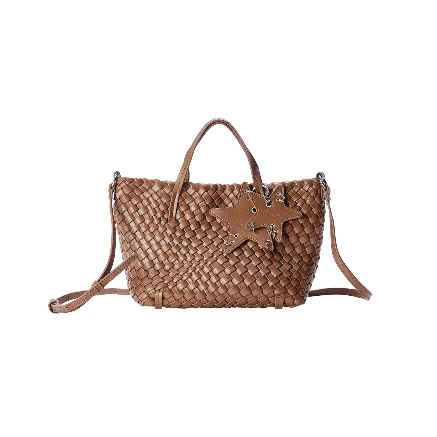 Mini Woven Star Shoulder Bag - Brown