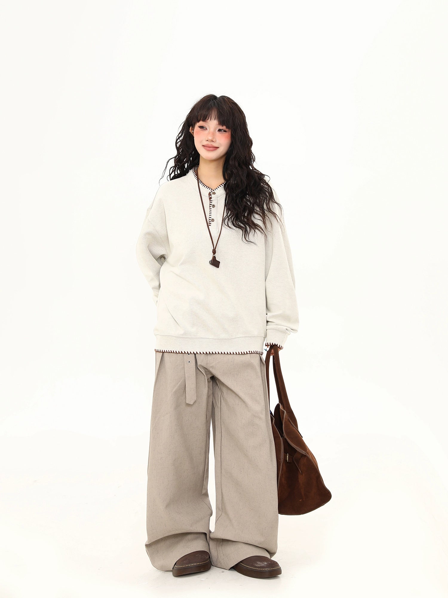 Oat Stitch Henley Sweatshirt