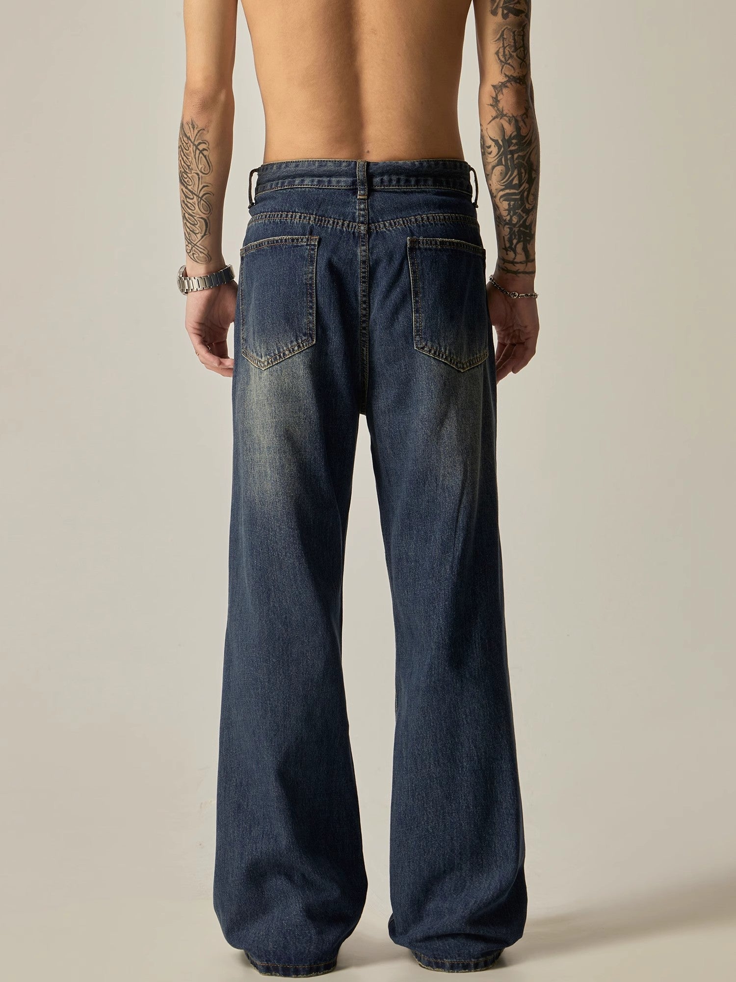 Vintage Wash Wide-Leg Flare Jeans